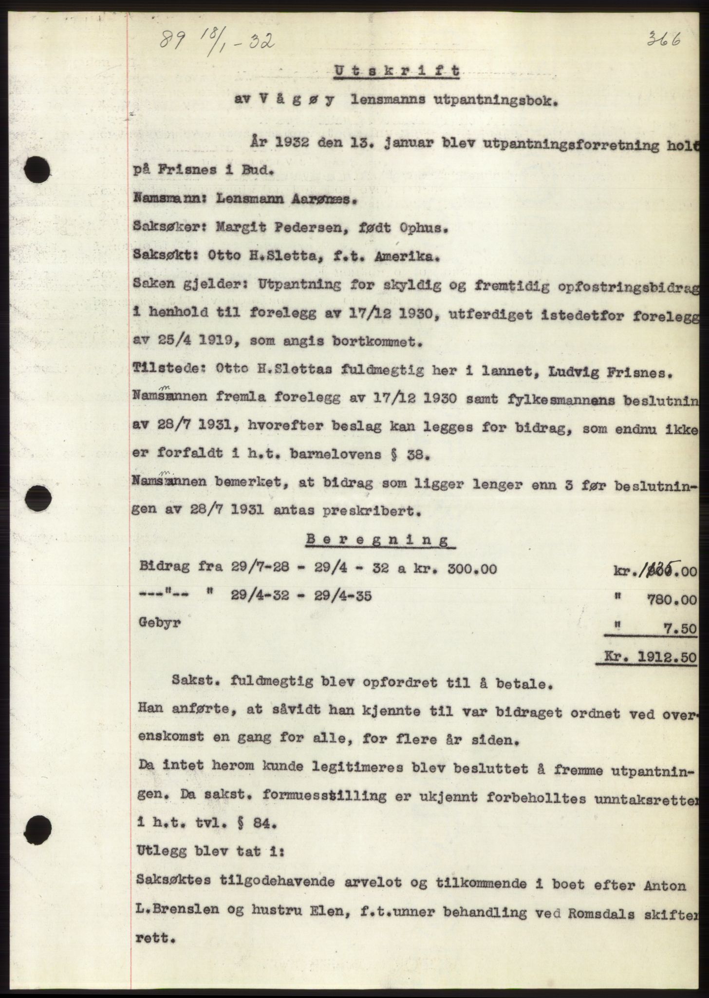 Romsdal sorenskriveri, AV/SAT-A-4149/1/2/2C/L0060: Pantebok nr. 54, 1931-1932, Tingl.dato: 18.01.1932