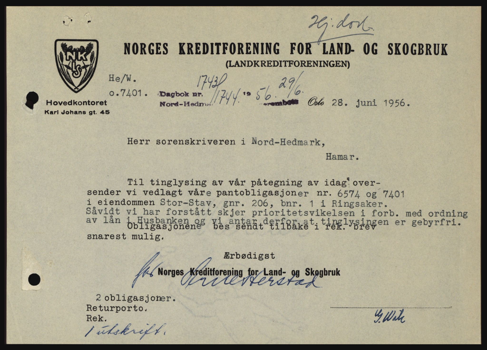 Nord-Hedmark sorenskriveri, SAH/TING-012/H/Hc/L0010: Pantebok nr. 10, 1955-1956, Dagboknr: 1743/1956