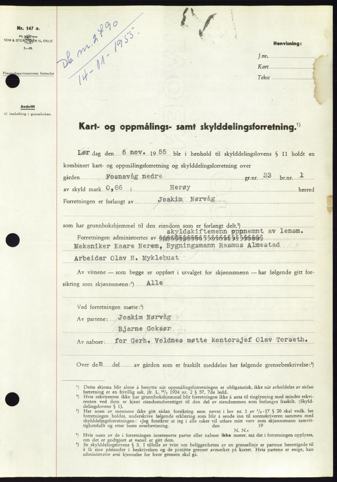 Søre Sunnmøre sorenskriveri, SAT/A-4122/1/2/2C/L0102: Pantebok nr. 28A, 1955-1956, Dagboknr: 2790/1955