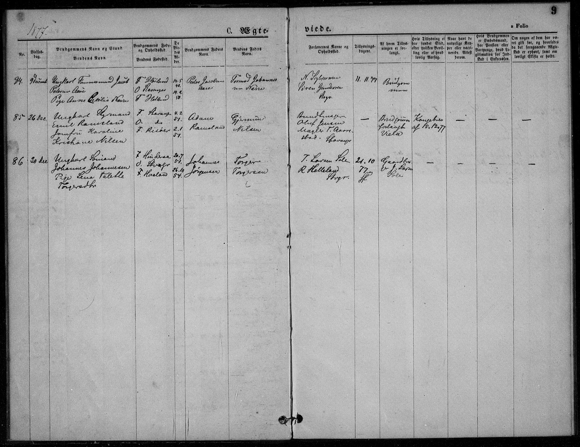 Domkirken sokneprestkontor, AV/SAST-A-101812/001/30/30BA/L0023: Ministerialbok nr. A 22, 1877-1877, s. 9