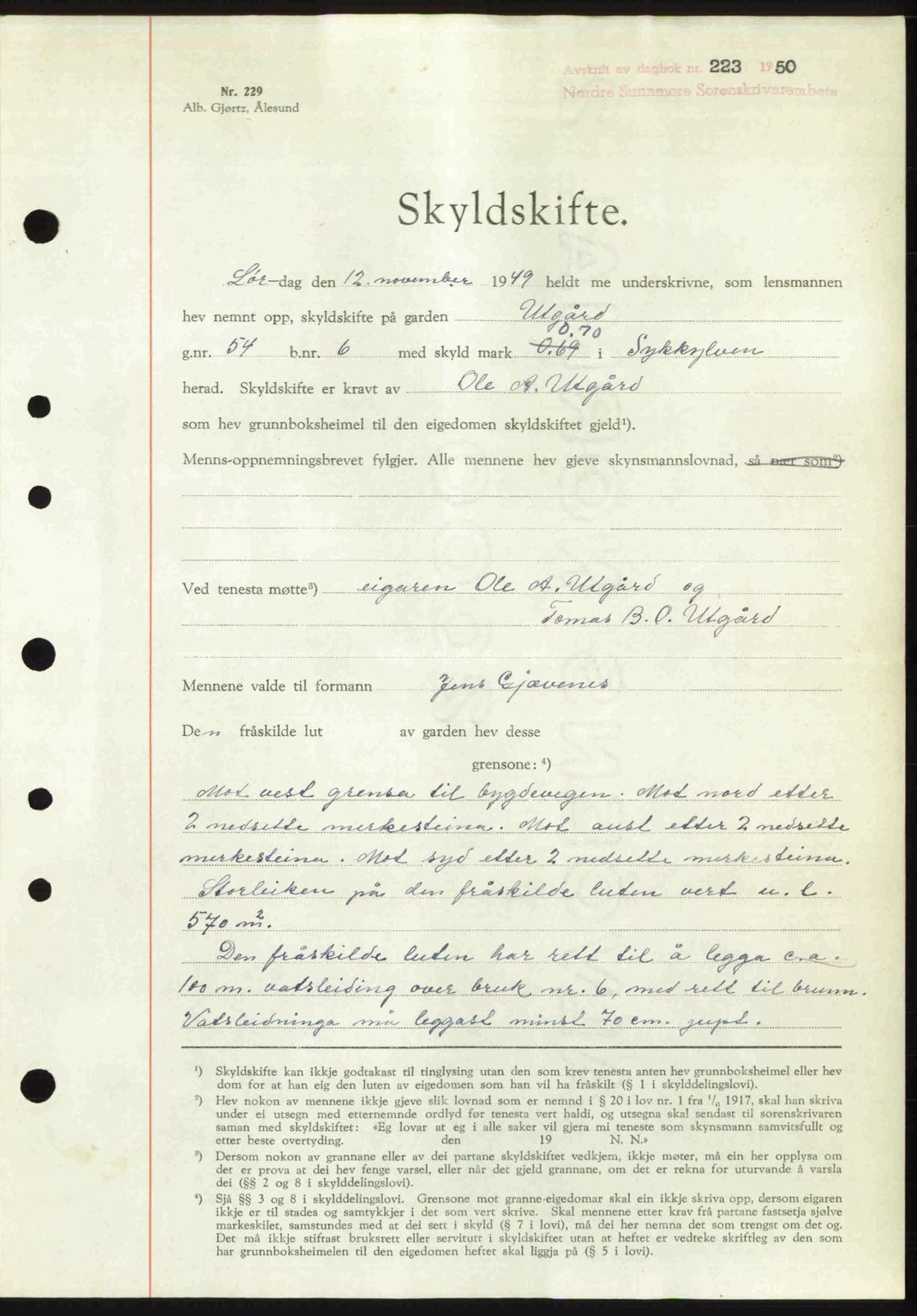 Nordre Sunnmøre sorenskriveri, AV/SAT-A-0006/1/2/2C/2Ca: Pantebok nr. A33, 1949-1950, Dagboknr: 223/1950