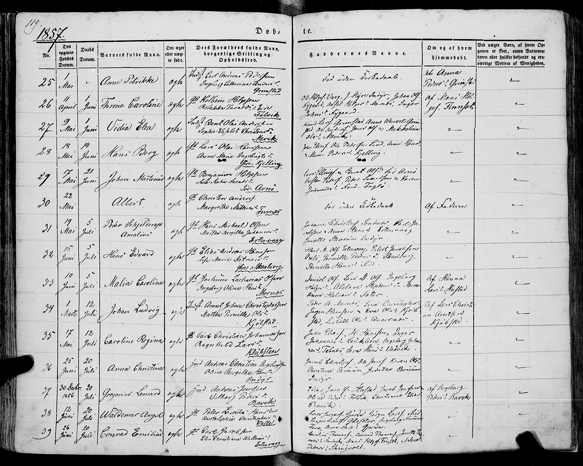 Ministerialprotokoller, klokkerbøker og fødselsregistre - Nordland, SAT/A-1459/805/L0097: Ministerialbok nr. 805A04, 1837-1861, s. 119