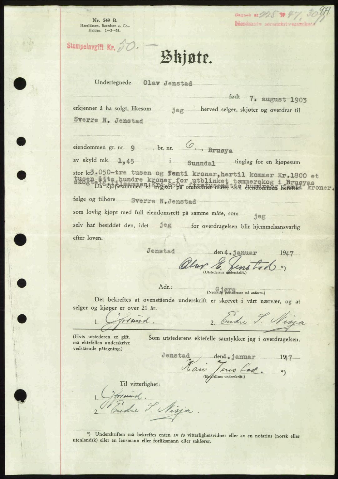 Nordmøre sorenskriveri, SAT/A-4132/1/2/2Ca: Pantebok nr. A103, 1946-1947, Dagboknr: 225/1947