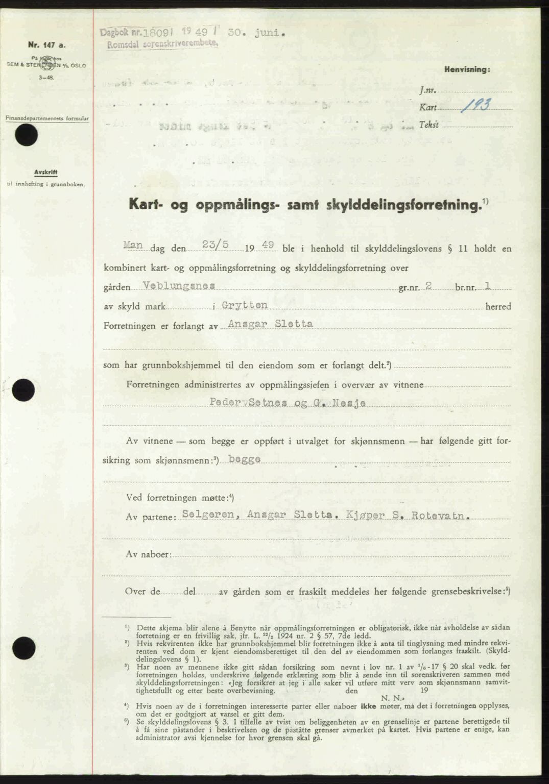 Romsdal sorenskriveri, SAT/A-4149/1/2/2C: Pantebok nr. A30, 1949-1949, Dagboknr: 1809/1949