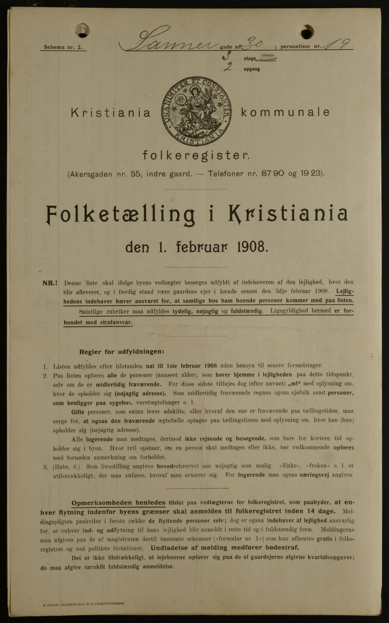 OBA, Kommunal folketelling 1.2.1908 for Kristiania kjøpstad, 1908, s. 80200