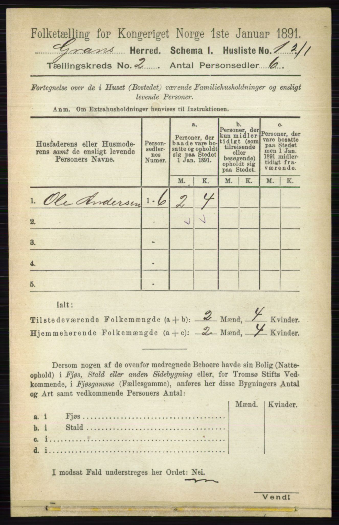 RA, Folketelling 1891 for 0534 Gran herred, 1891, s. 280