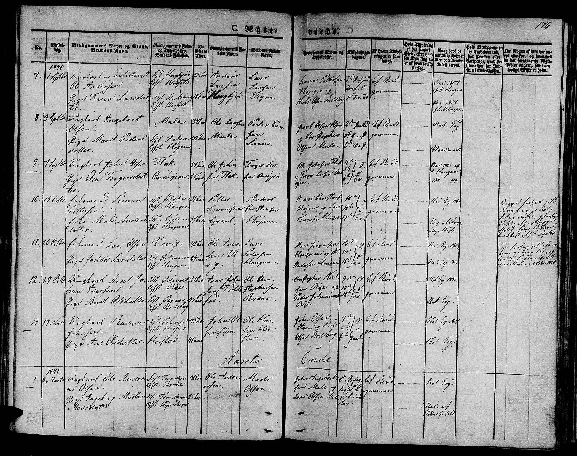 Ministerialprotokoller, klokkerbøker og fødselsregistre - Sør-Trøndelag, AV/SAT-A-1456/612/L0374: Ministerialbok nr. 612A07 /1, 1829-1845, s. 176
