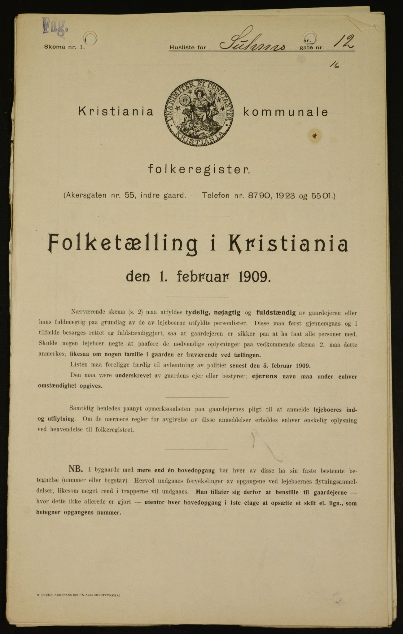 OBA, Kommunal folketelling 1.2.1909 for Kristiania kjøpstad, 1909, s. 94640