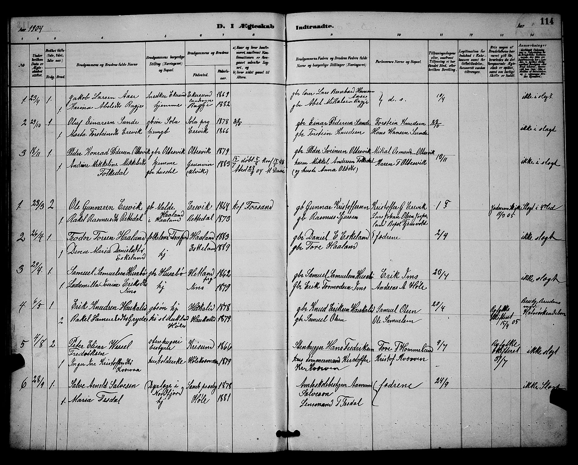 Høgsfjord sokneprestkontor, SAST/A-101624/H/Ha/Hab/L0003: Klokkerbok nr. B 3, 1886-1905, s. 114