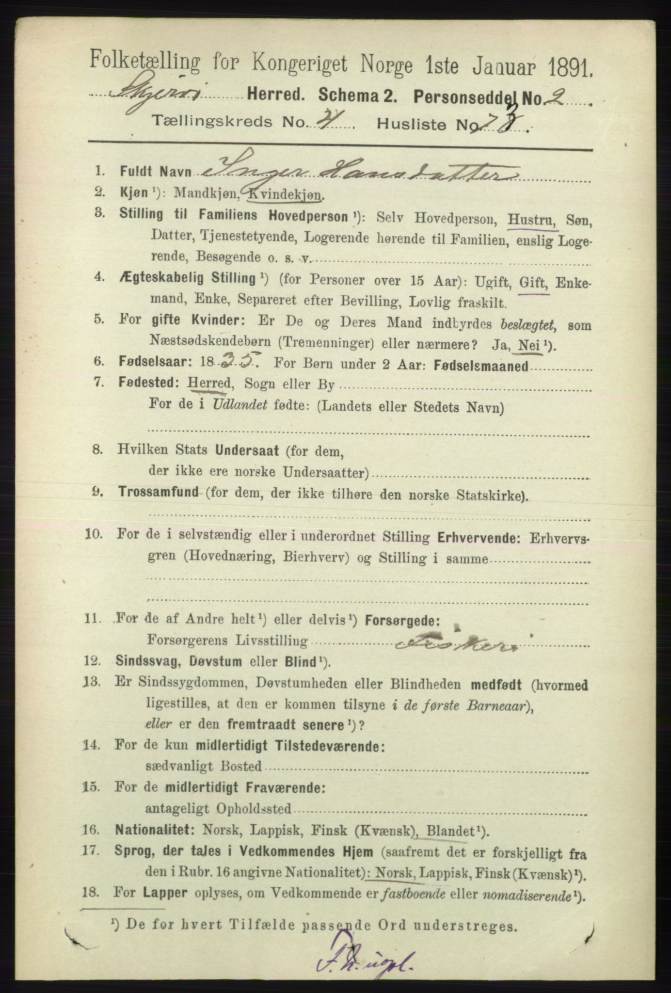 RA, Folketelling 1891 for 1941 Skjervøy herred, 1891, s. 2851