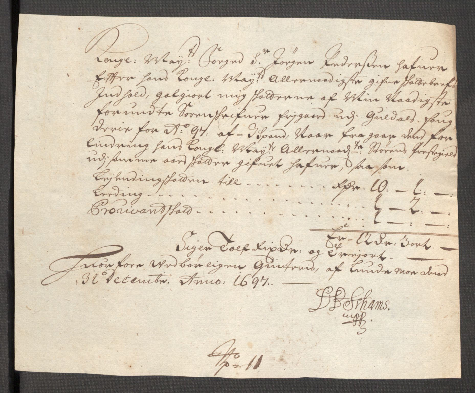 Rentekammeret inntil 1814, Reviderte regnskaper, Fogderegnskap, AV/RA-EA-4092/R60/L3947: Fogderegnskap Orkdal og Gauldal, 1697, s. 260