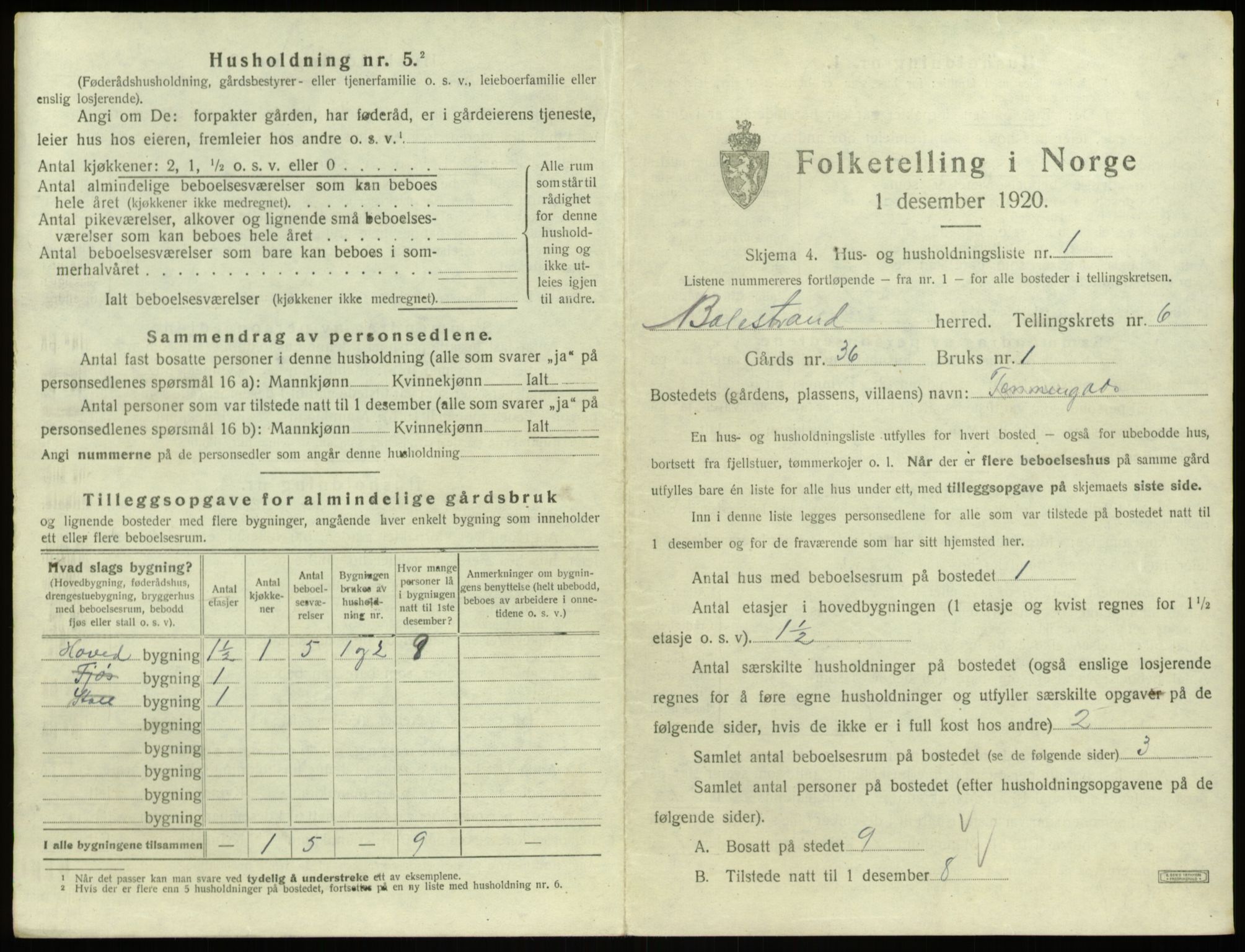 SAB, Folketelling 1920 for 1418 Balestrand herred, 1920, s. 398