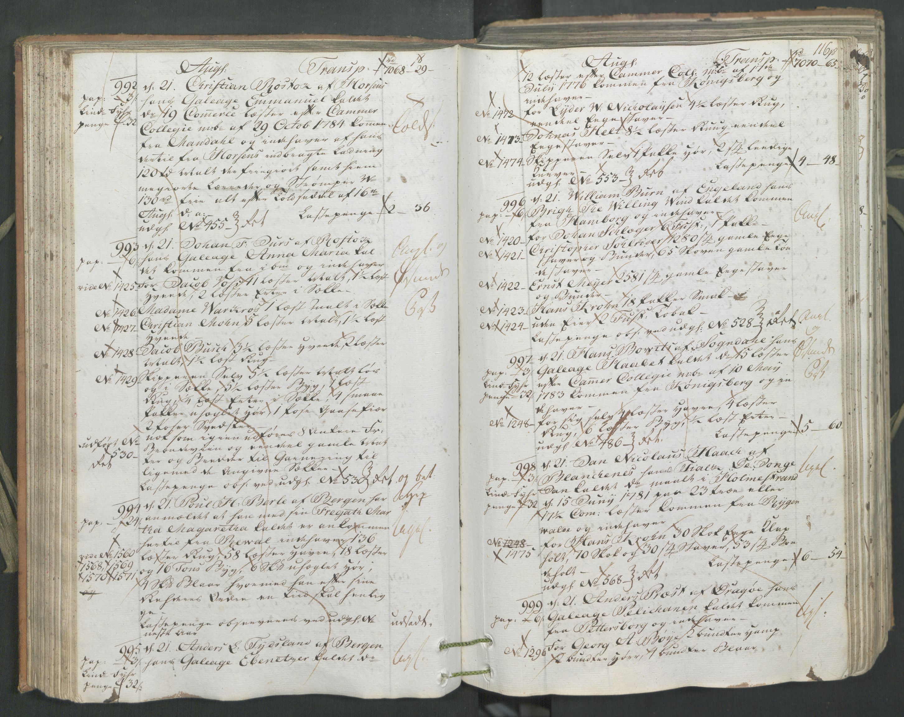 Generaltollkammeret, tollregnskaper, AV/RA-EA-5490/R26/L0222/0001: Tollregnskaper Bergen A / Inngående hovedtollbok, 1786, s. 115b-116a