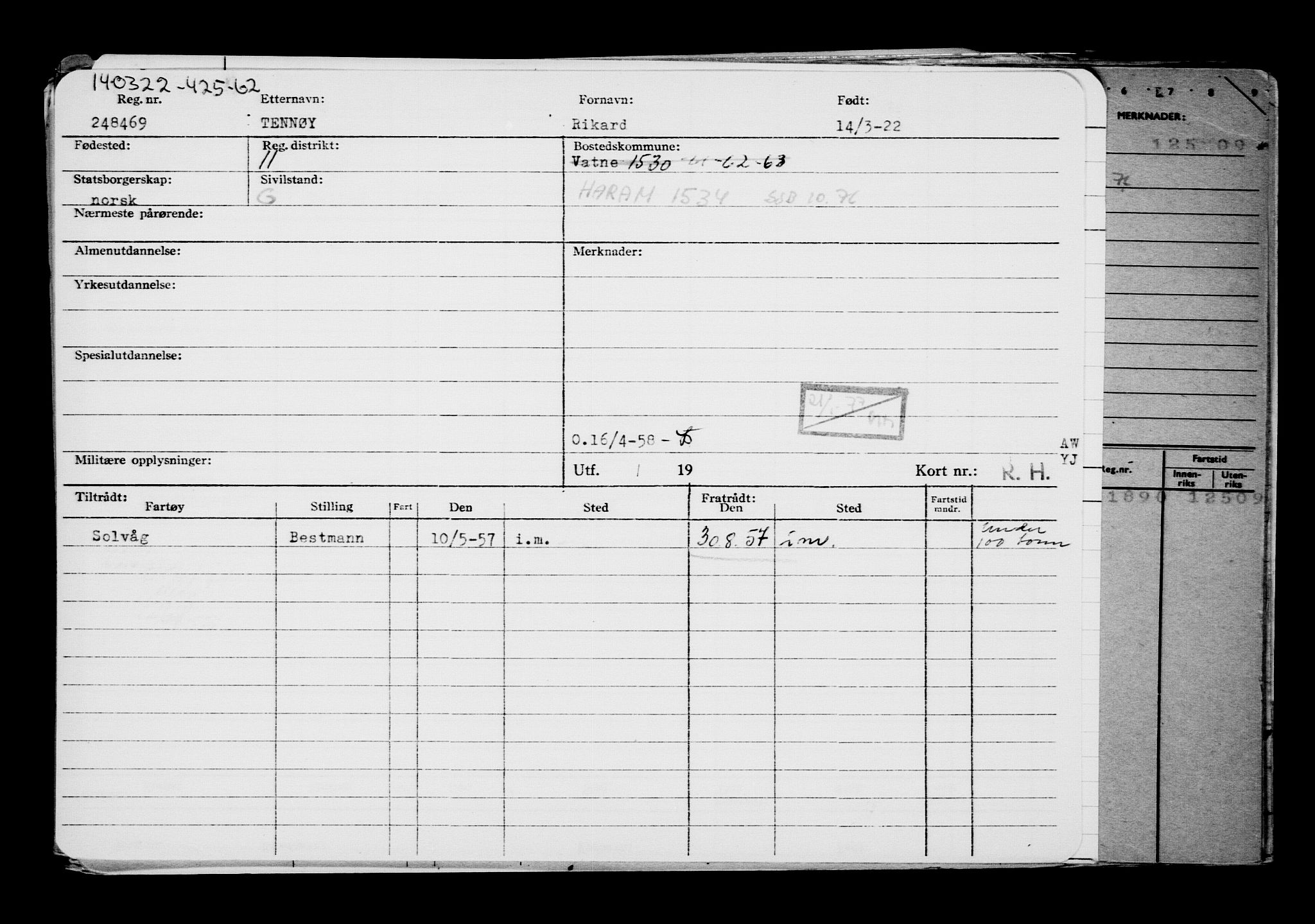 Direktoratet for sjømenn, AV/RA-S-3545/G/Gb/L0204: Hovedkort, 1922, s. 109