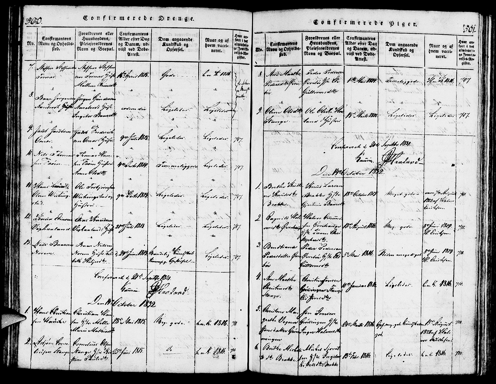 Torvastad sokneprestkontor, SAST/A -101857/H/Ha/Haa/L0004: Ministerialbok nr. A 3 /1, 1817-1836, s. 500-501