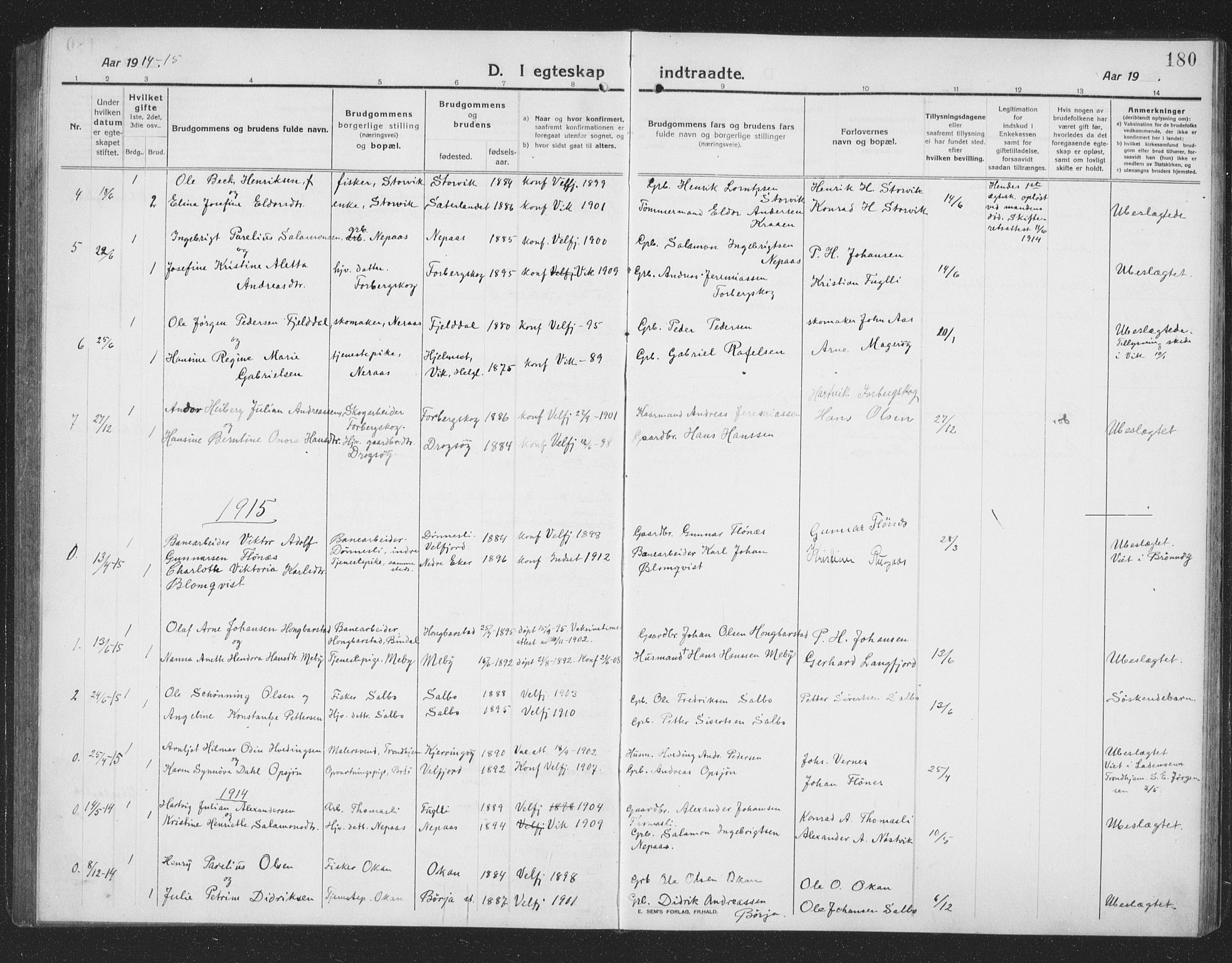 Ministerialprotokoller, klokkerbøker og fødselsregistre - Nordland, SAT/A-1459/814/L0231: Klokkerbok nr. 814C04, 1912-1926, s. 180