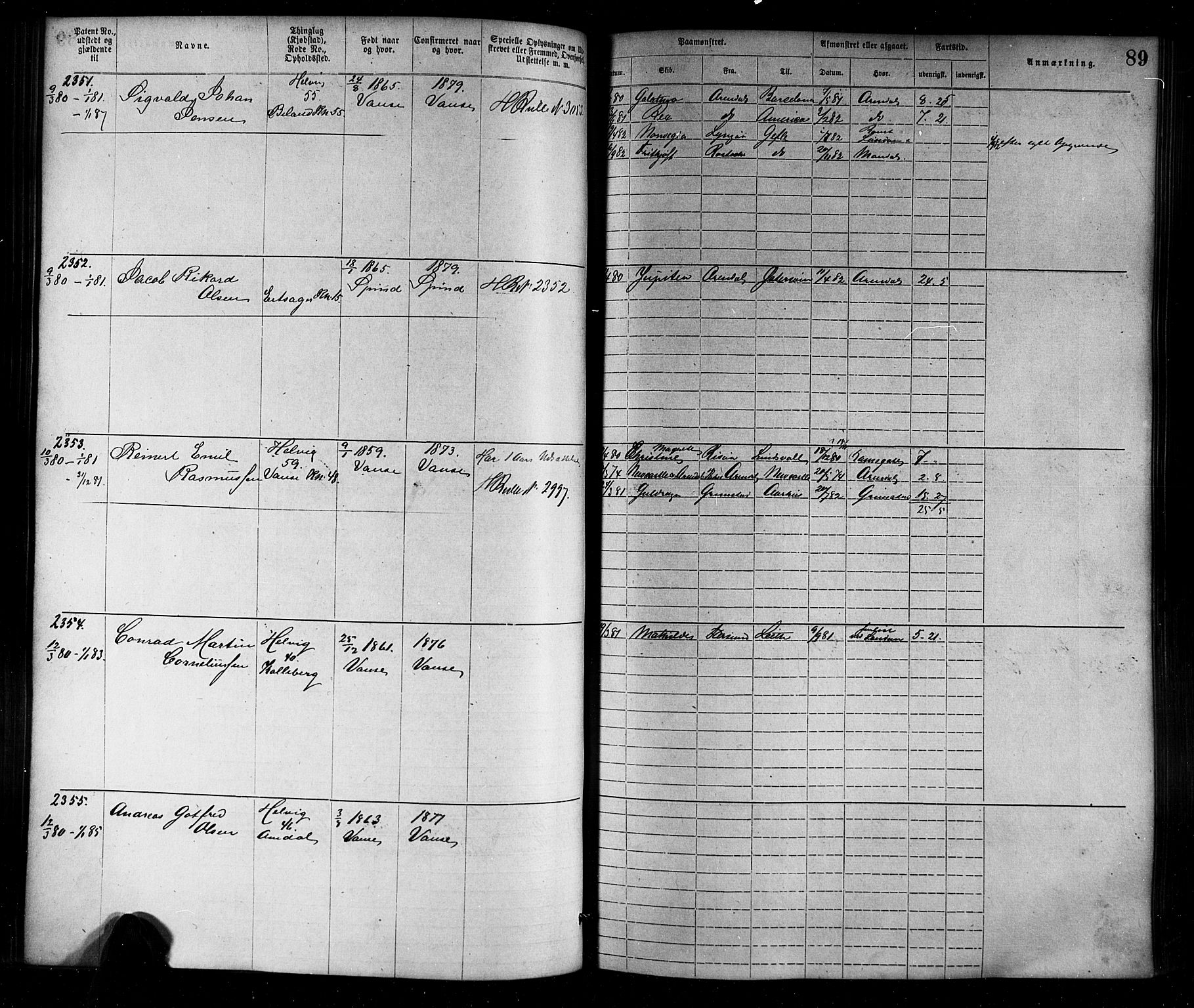 Farsund mønstringskrets, SAK/2031-0017/F/Fa/L0006: Annotasjonsrulle nr 1911-3805 med register, Z-3, 1877-1894, s. 116