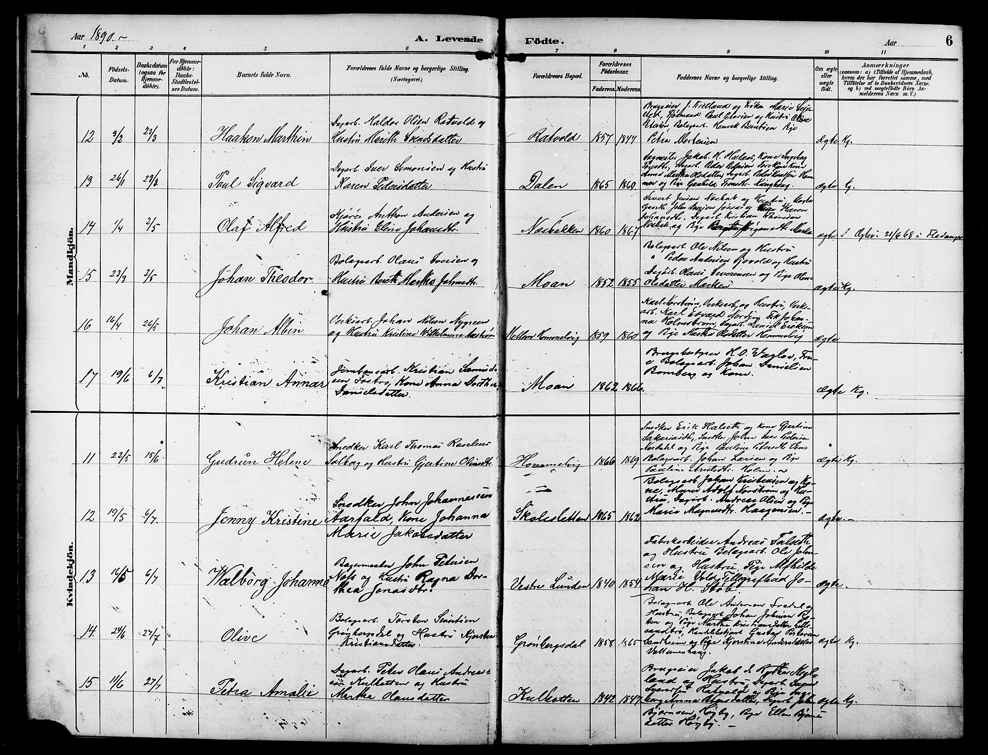 Ministerialprotokoller, klokkerbøker og fødselsregistre - Sør-Trøndelag, SAT/A-1456/617/L0431: Klokkerbok nr. 617C01, 1889-1910, s. 6