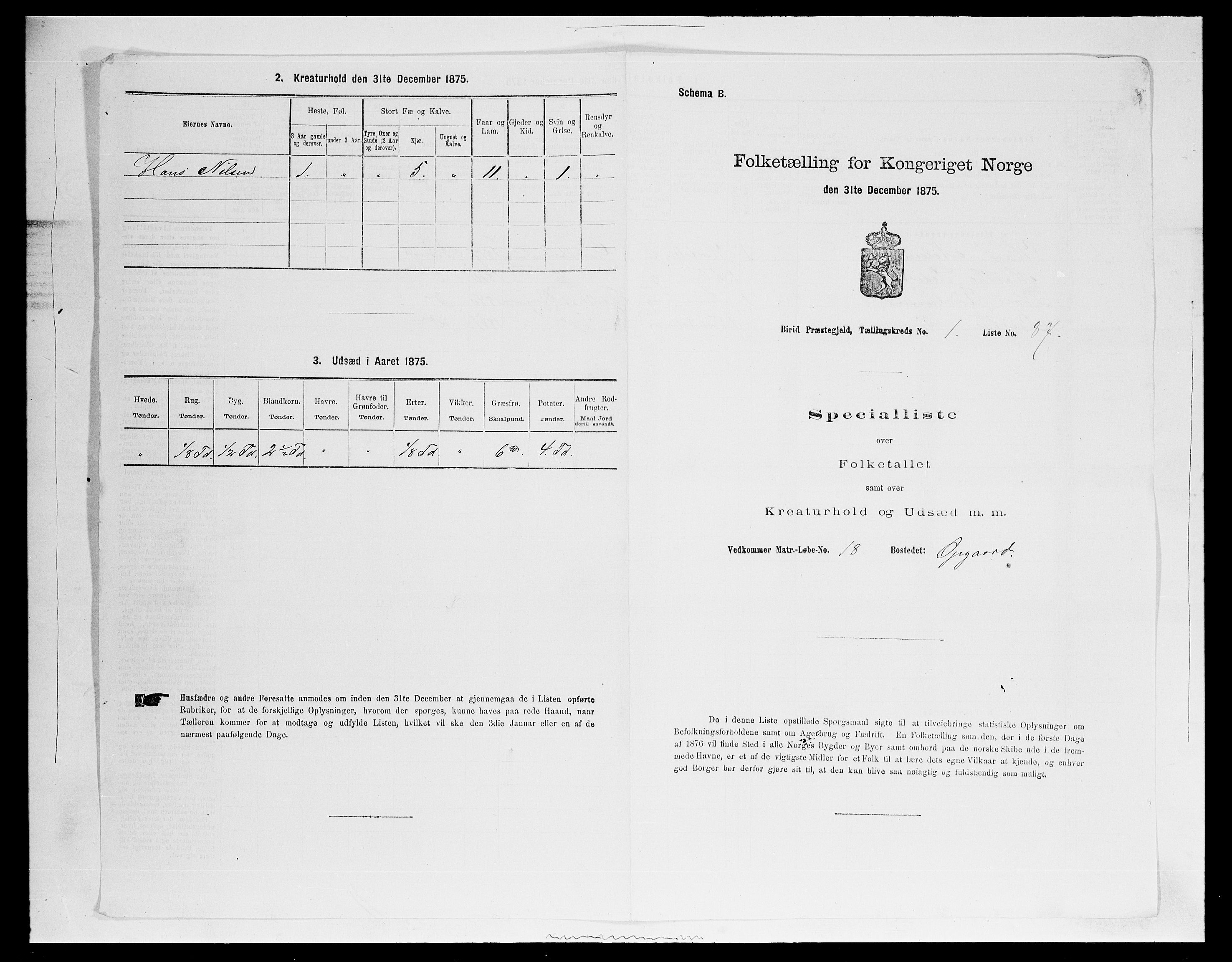 SAH, Folketelling 1875 for 0525P Biri prestegjeld, 1875, s. 288