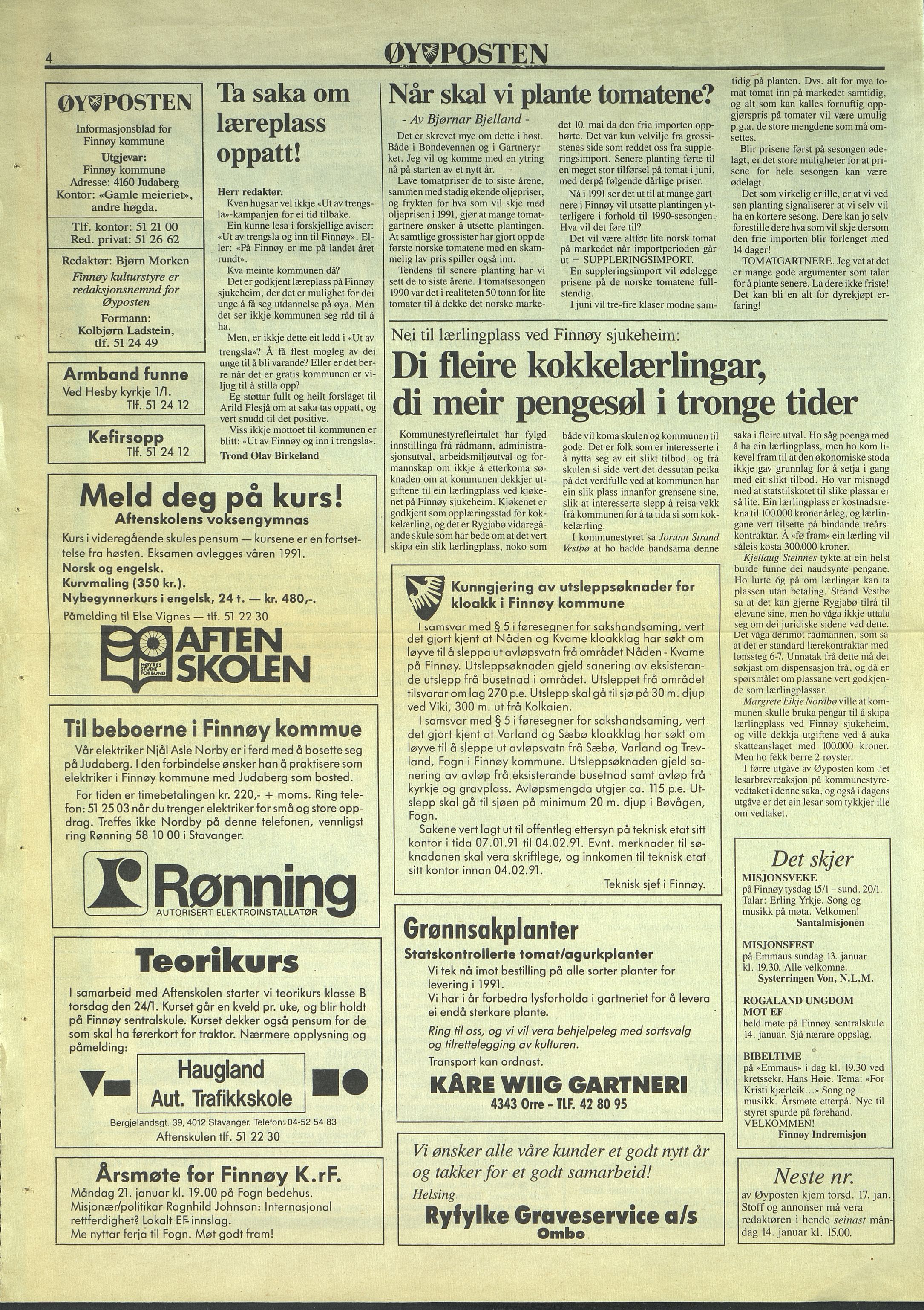 , Finnøy kommune, Øyposten, 1991, 1991