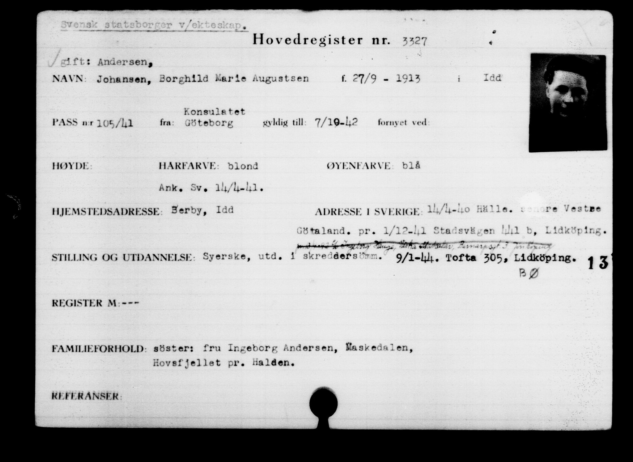 Utenriksstasjonene, Legasjonen i Stockholm, Flyktningkontoret, AV/RA-S-6753/V/Va/L0003: Kjesäterkartoteket, flyktninger med registreringsnr. 2001-3495, 1940-1945, s. 1814