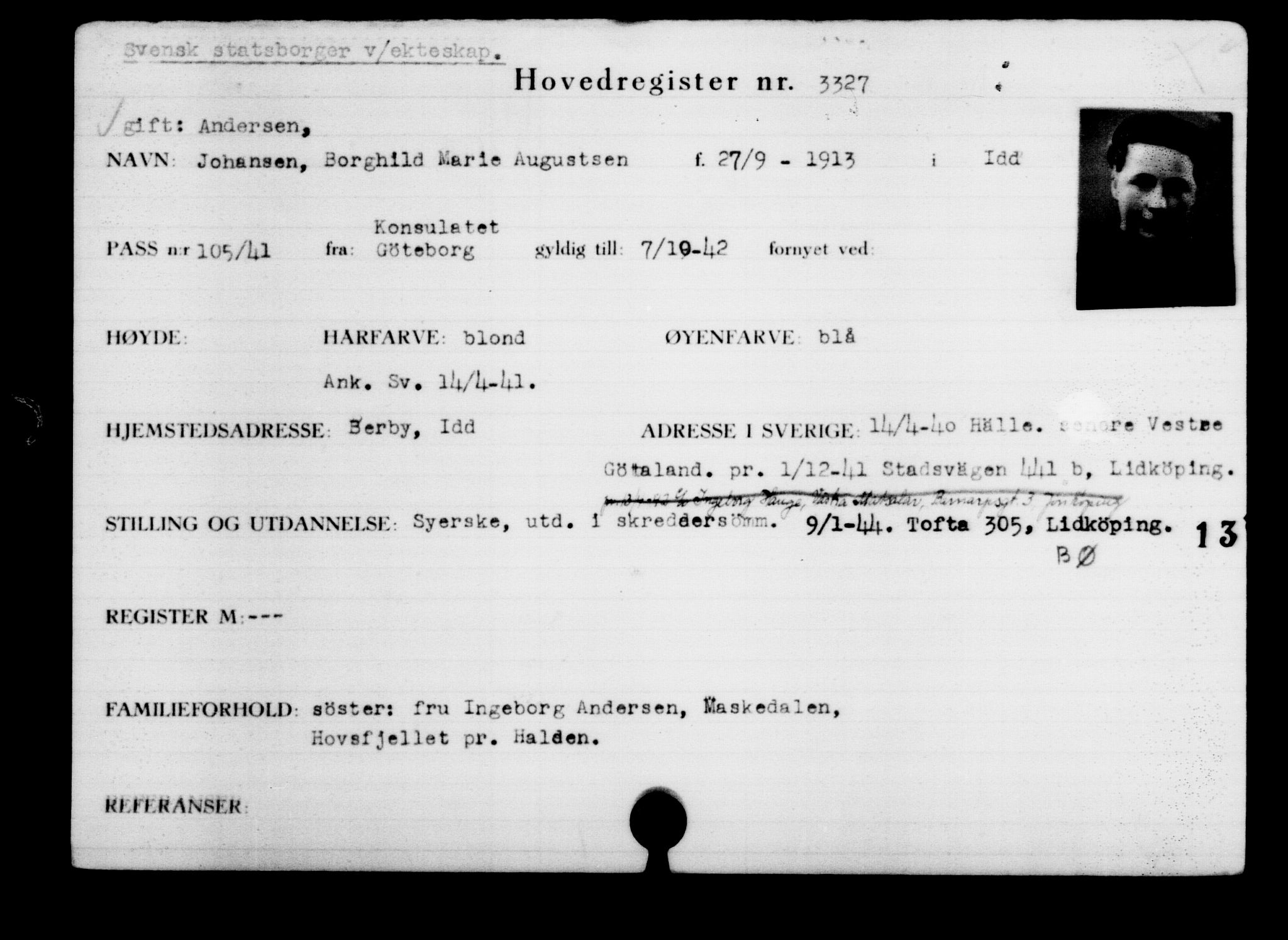 Den Kgl. Norske Legasjons Flyktningskontor, RA/S-6753/V/Va/L0003: Kjesäterkartoteket.  Flyktningenr. 2001-3495, 1940-1945, s. 1814