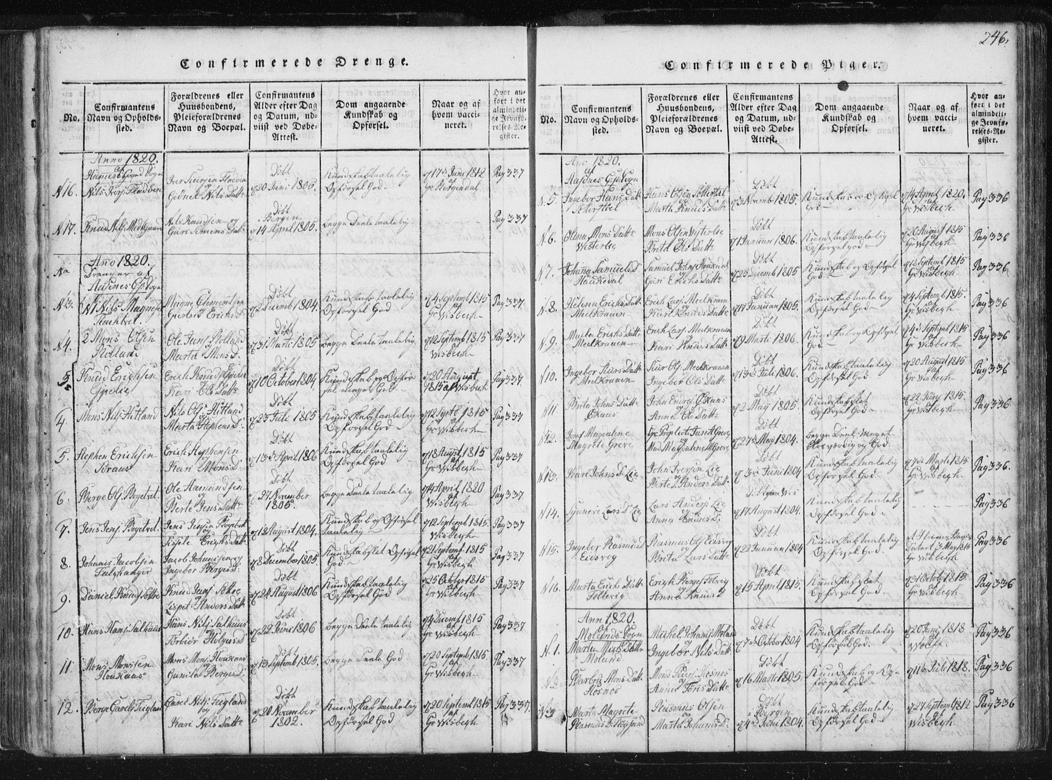 Hamre sokneprestembete, AV/SAB-A-75501/H/Ha/Haa/Haaa/L0010: Ministerialbok nr. A 10, 1816-1826, s. 246