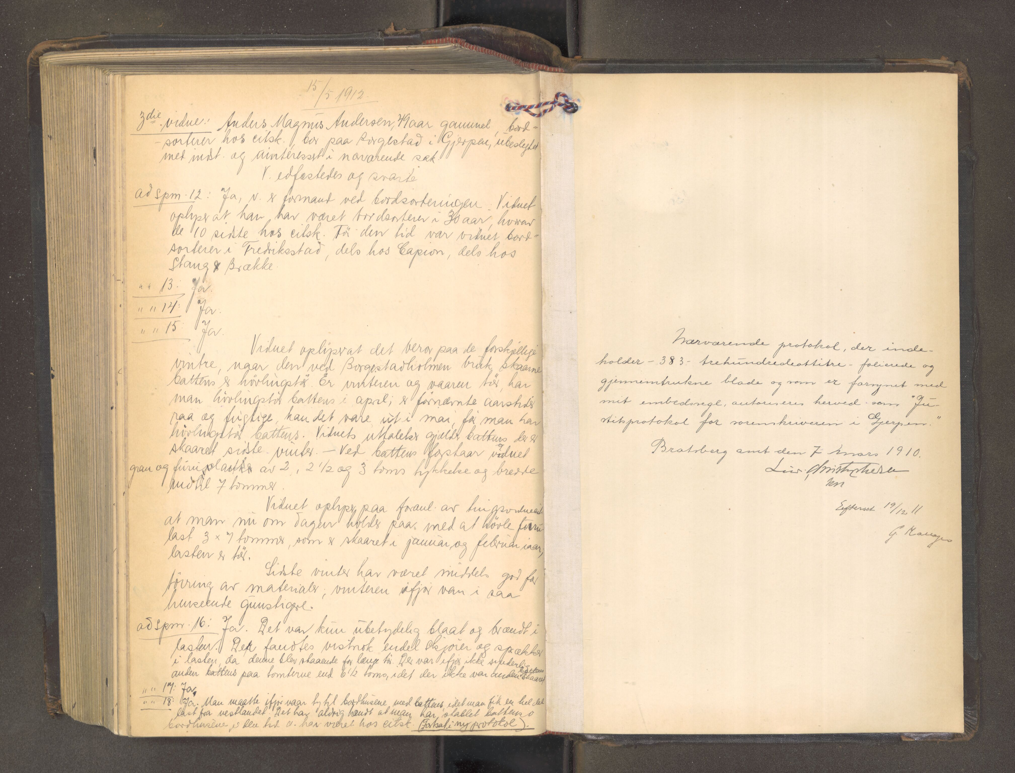 Gjerpen sorenskriveri, AV/SAKO-A-216/F/Fa/Faa/L0012: Tingbok, 1910-1912, s. 383b