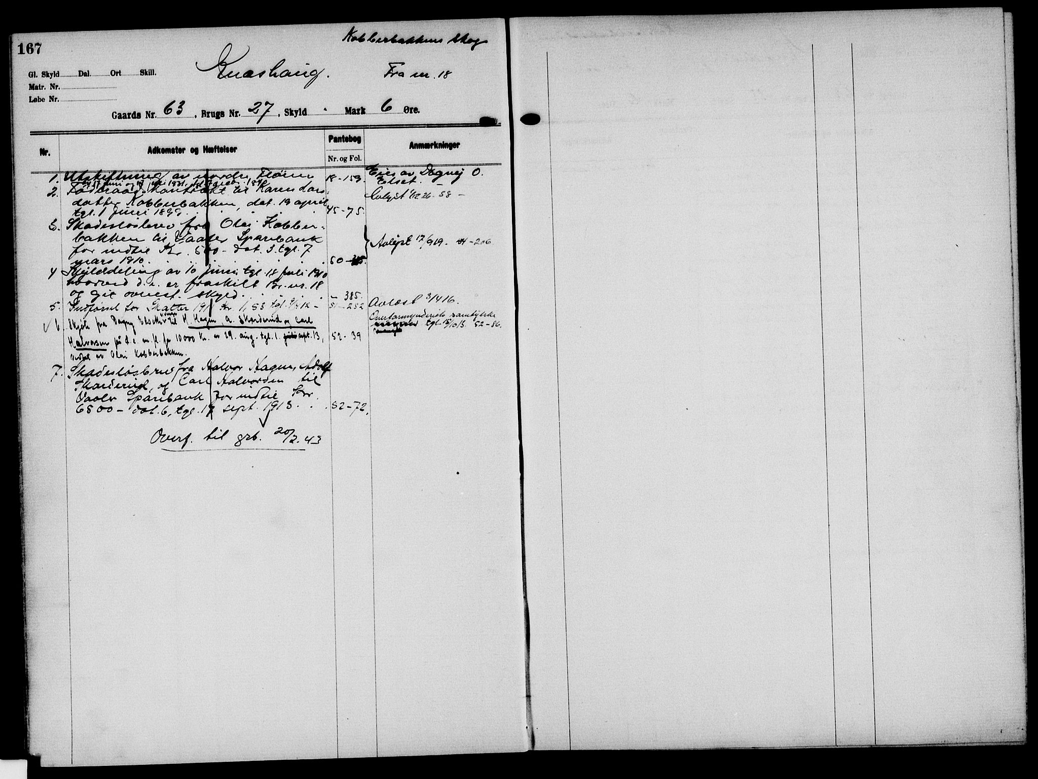 Solør tingrett, AV/SAH-TING-008/H/Ha/Hak/L0005: Panteregister nr. V, 1900-1935, s. 167