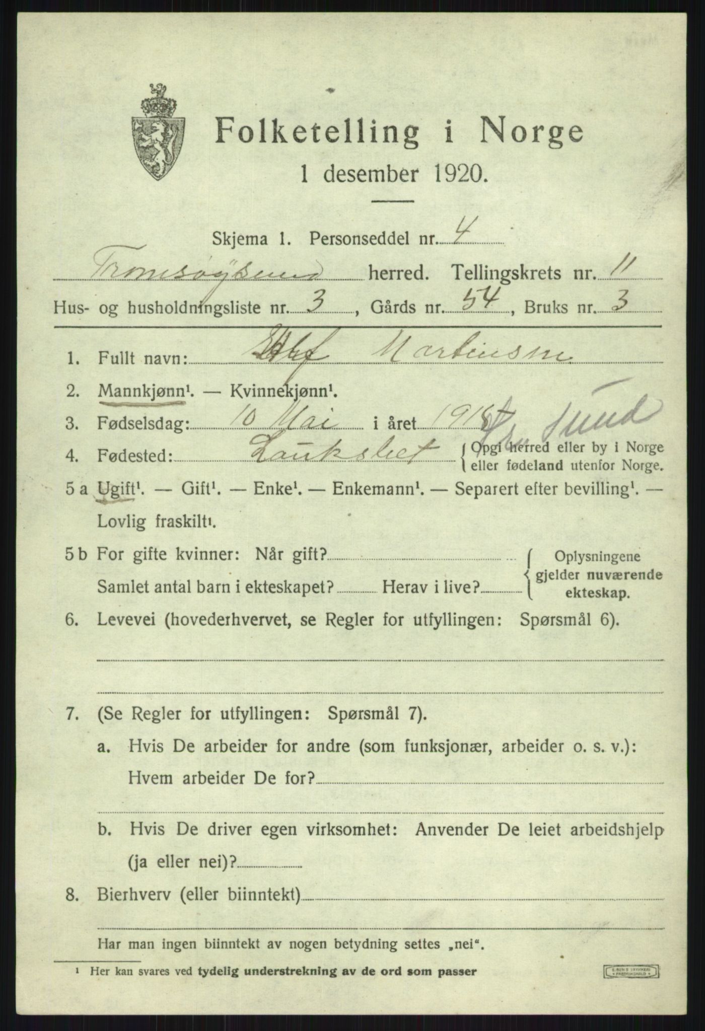 SATØ, Folketelling 1920 for 1934 Tromsøysund herred, 1920, s. 7272