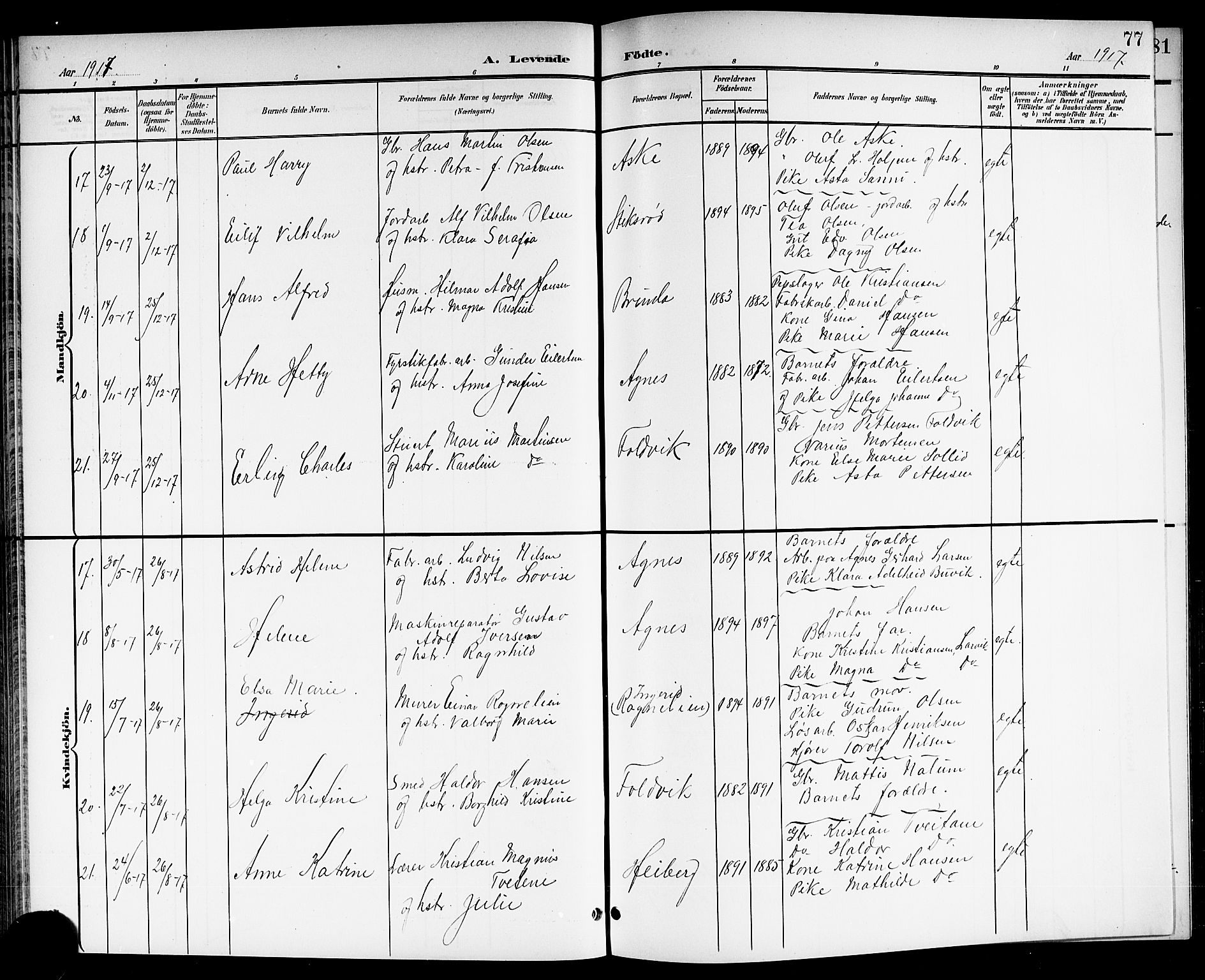 Brunlanes kirkebøker, AV/SAKO-A-342/G/Ga/L0004: Klokkerbok nr. I 4, 1898-1921, s. 77