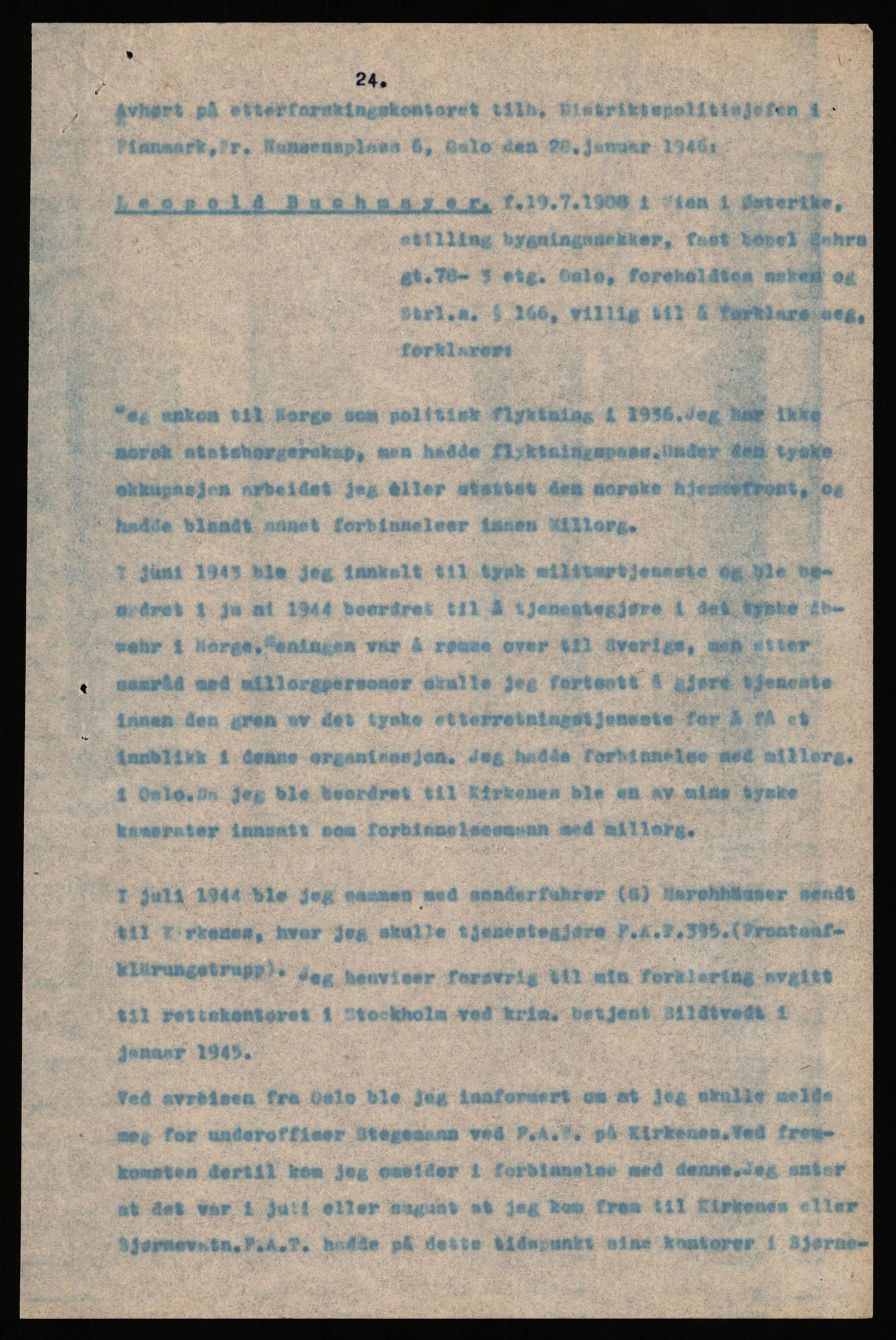 Forsvaret, Forsvarets overkommando II, AV/RA-RAFA-3915/D/Db/L0038: CI Questionaires. Tyske okkupasjonsstyrker i Norge. Østerrikere., 1945-1946, s. 151
