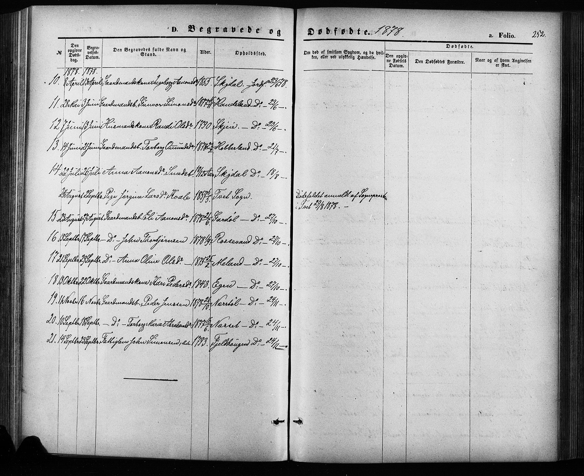 Hægebostad sokneprestkontor, AV/SAK-1111-0024/F/Fa/Fab/L0003: Ministerialbok nr. A 3, 1872-1886, s. 252