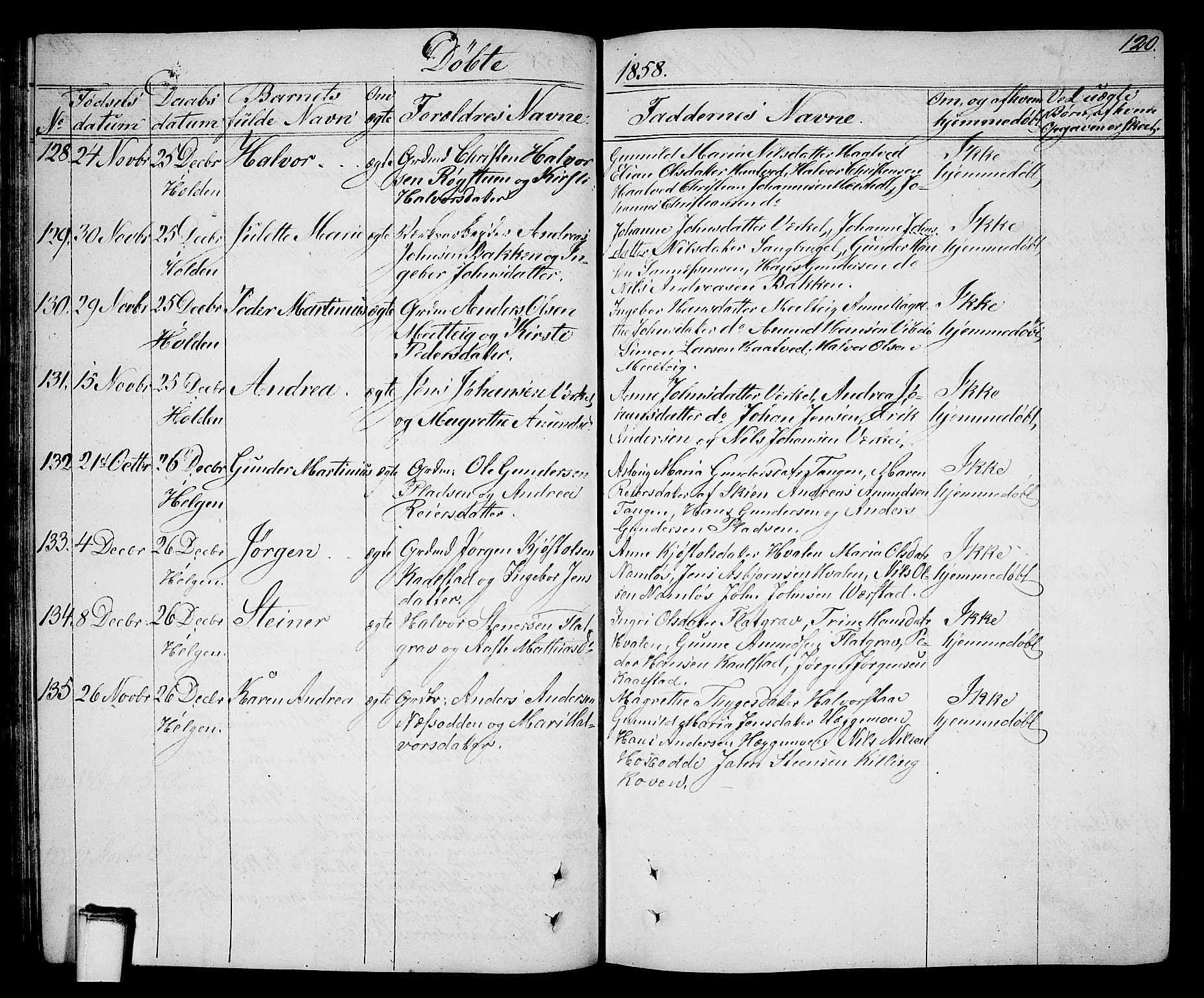 Holla kirkebøker, AV/SAKO-A-272/G/Ga/L0003: Klokkerbok nr. I 3, 1849-1866, s. 120