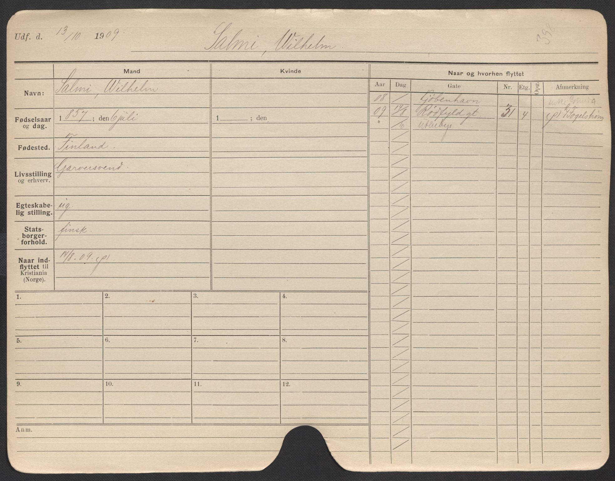 Oslo folkeregister, Registerkort, AV/SAO-A-11715/F/Fa/Fac/L0010: Menn, 1906-1914, s. 12a