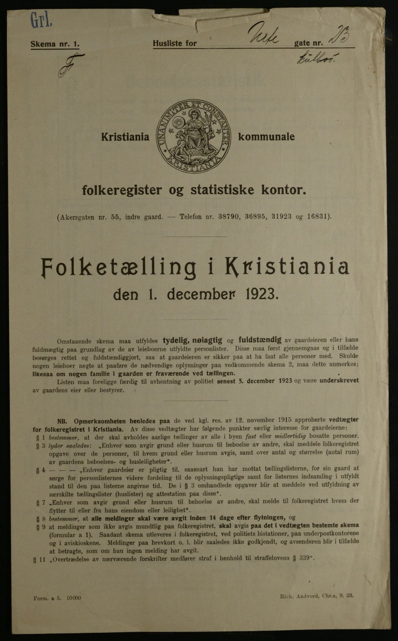 OBA, Kommunal folketelling 1.12.1923 for Kristiania, 1923, s. 133659