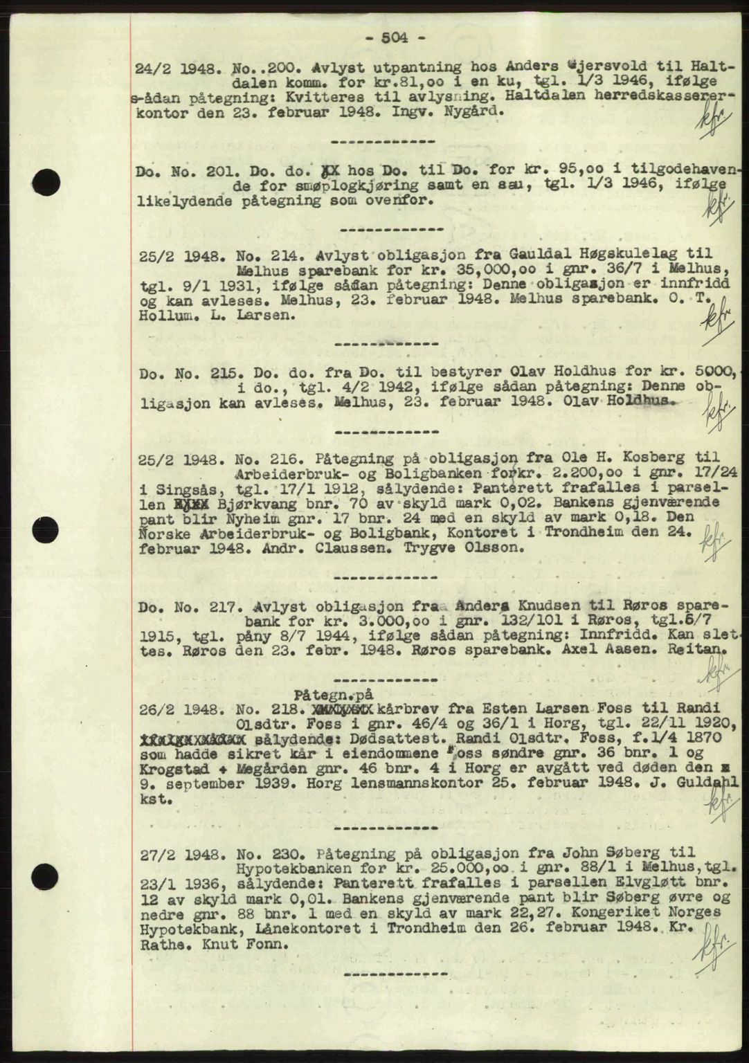 Gauldal sorenskriveri, SAT/A-0014/1/2/2C: Pantebok nr. A5, 1947-1948, Dagboknr: 200/1948