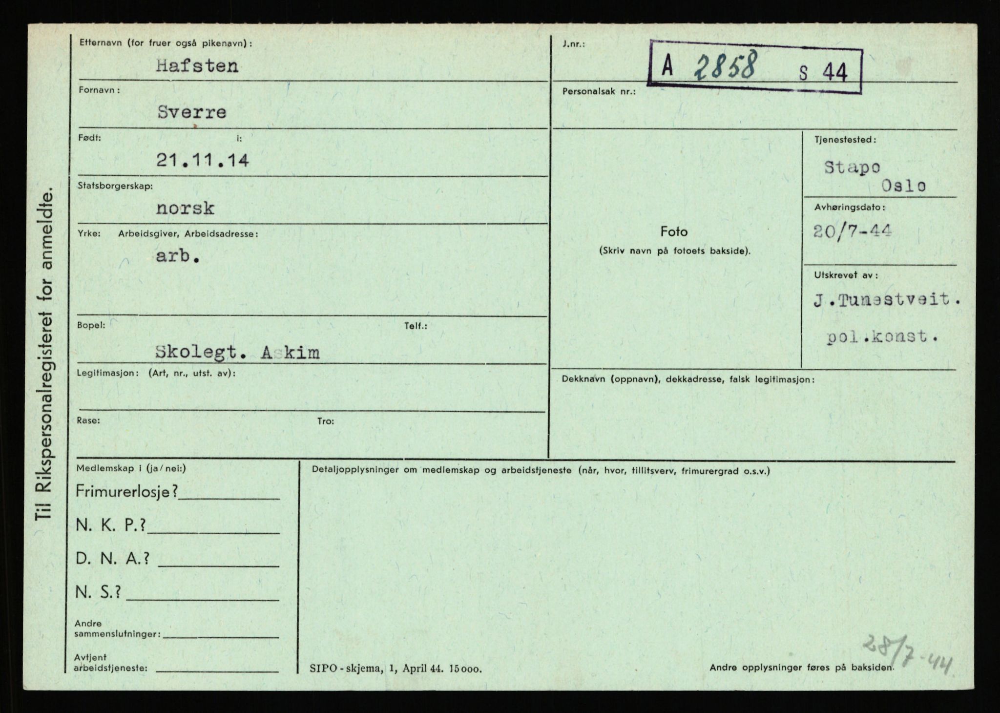 Statspolitiet - Hovedkontoret / Osloavdelingen, AV/RA-S-1329/C/Ca/L0005: Furali - Hamula, 1943-1945, s. 3791