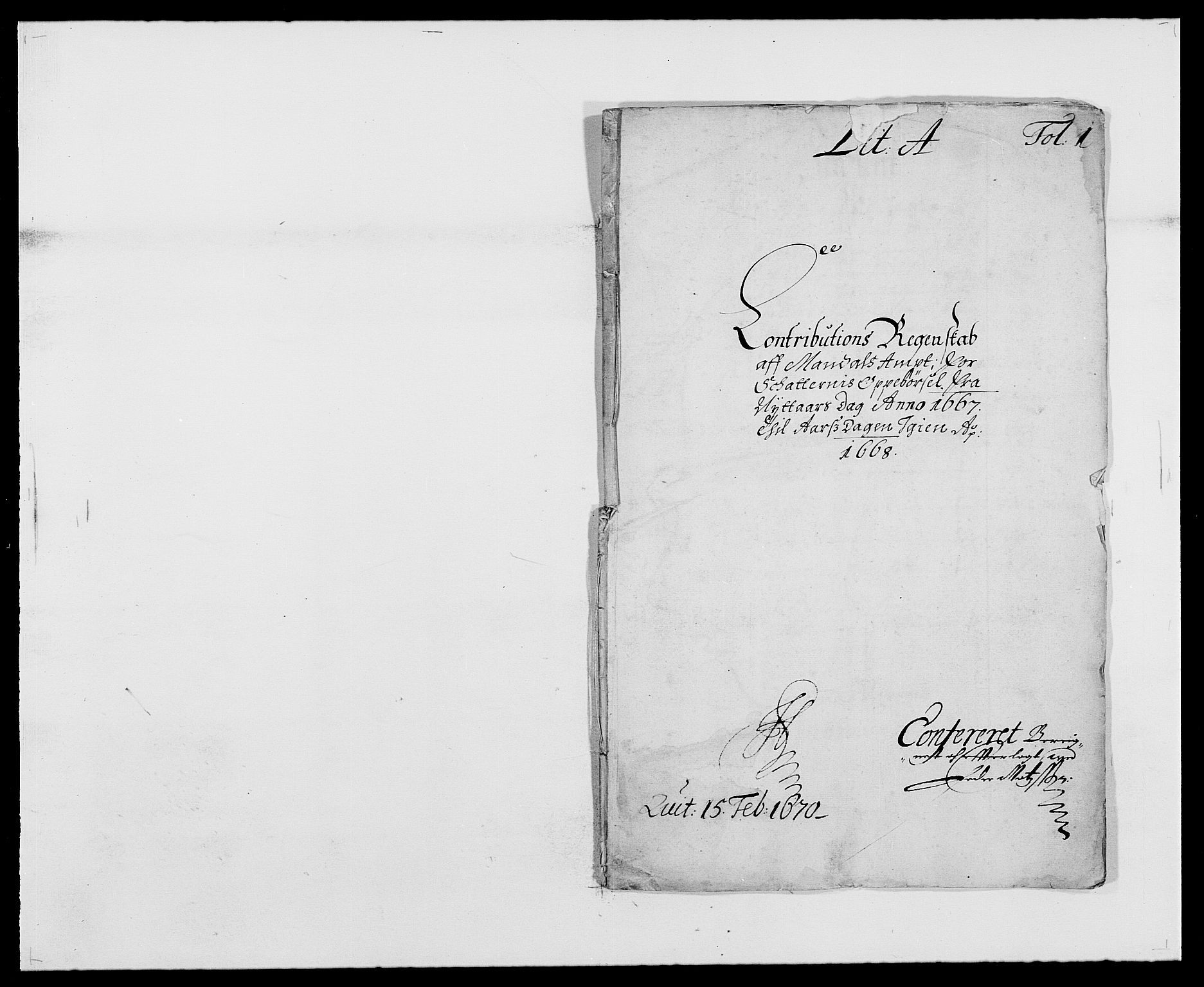 Rentekammeret inntil 1814, Reviderte regnskaper, Fogderegnskap, AV/RA-EA-4092/R42/L2538: Mandal fogderi, 1667-1670, s. 1