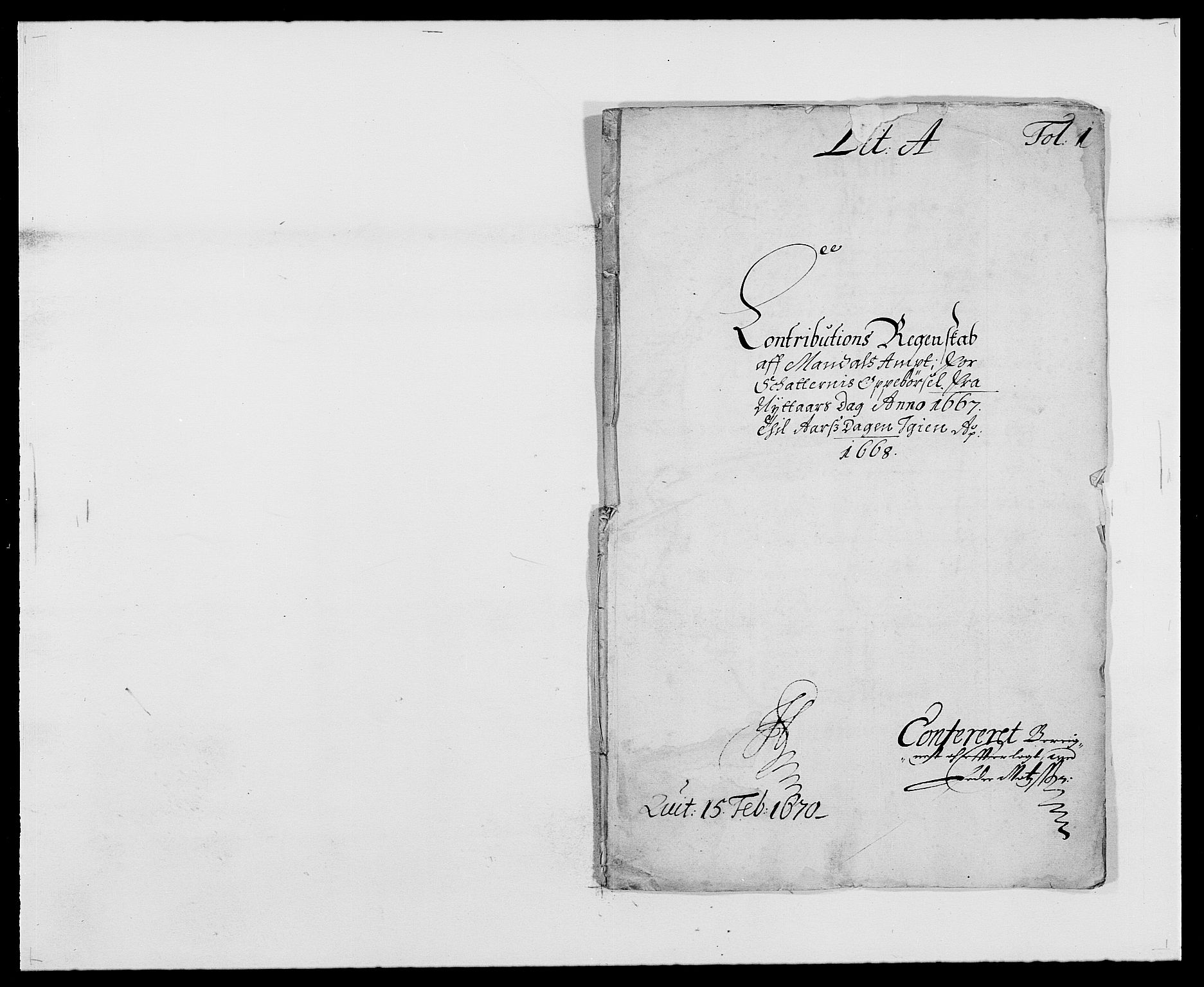 Rentekammeret inntil 1814, Reviderte regnskaper, Fogderegnskap, RA/EA-4092/R42/L2538: Mandal fogderi, 1667-1670, s. 1