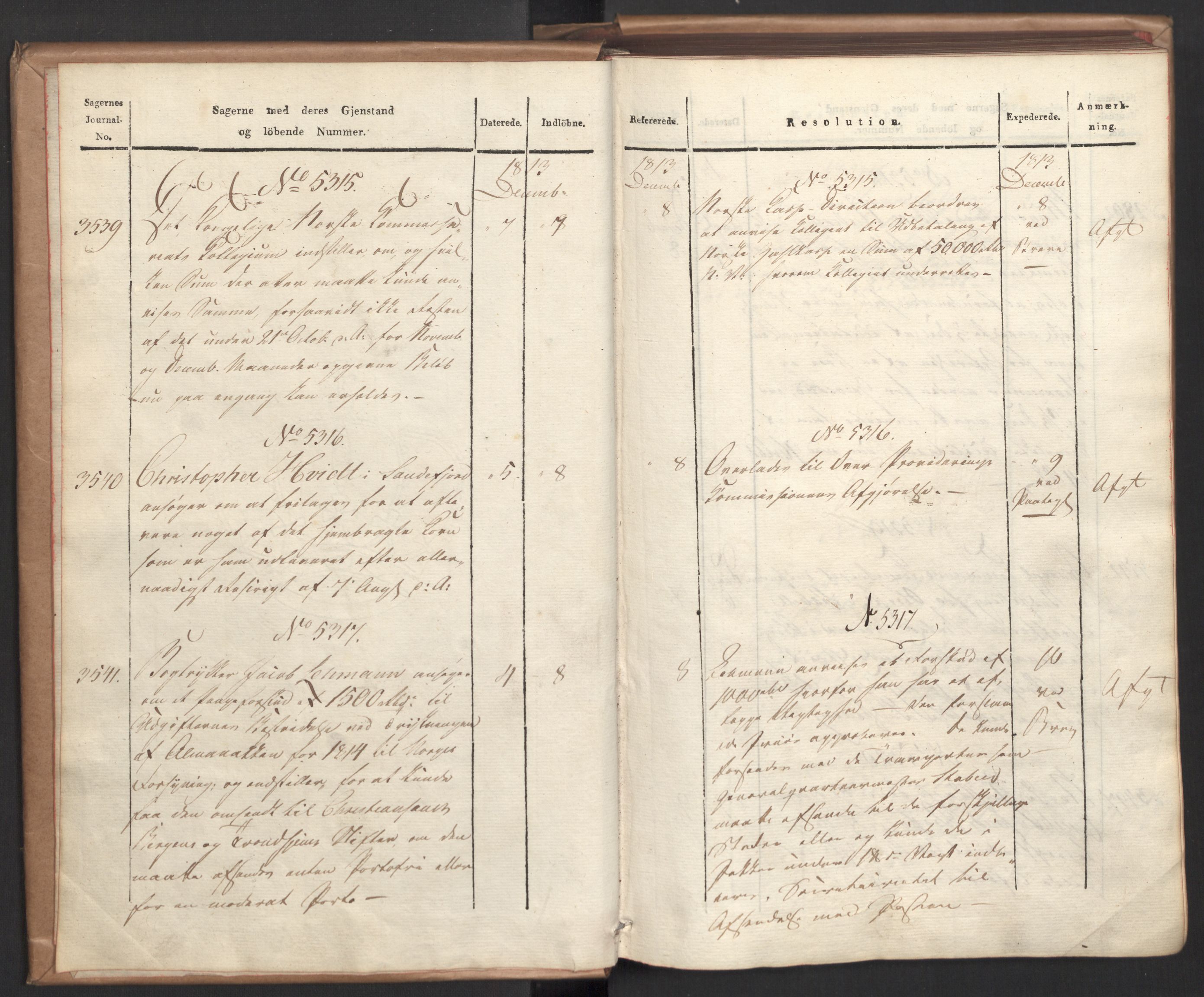 Stattholderembetet 1810-1814, 2. kontor (Kontor B), AV/RA-EA-5432/Ab/L0009: Referatprotokoll,  j.nr. 3539-3951,  l.nr. 5315-5800, 1813-1814, s. 3