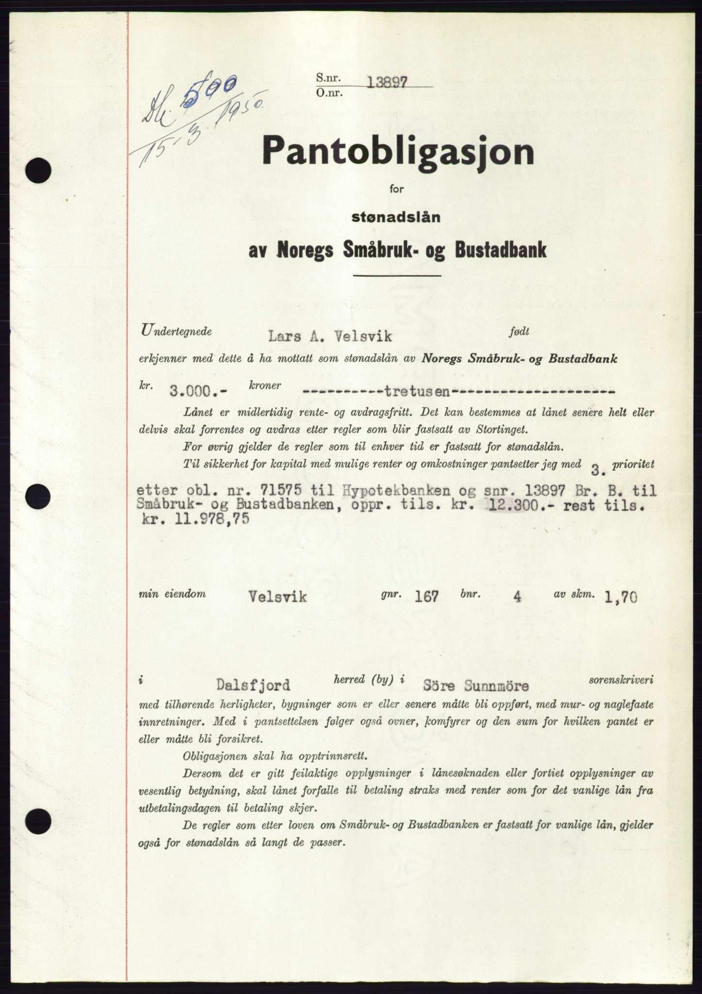 Søre Sunnmøre sorenskriveri, SAT/A-4122/1/2/2C/L0118: Pantebok nr. 6B, 1949-1950, Dagboknr: 500/1950
