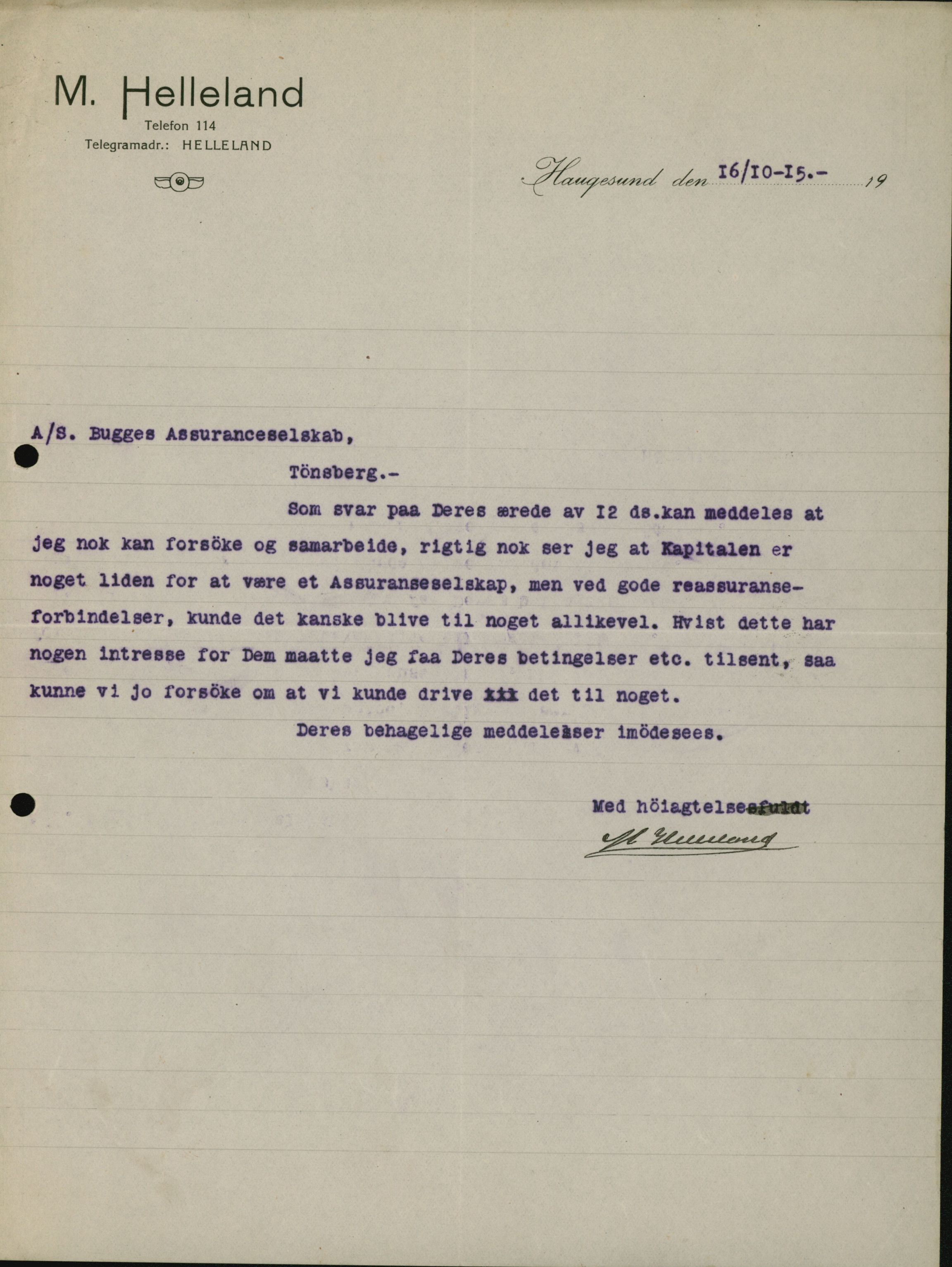 Pa 664 - Tønsberg Sjøforsikringsselskap, VEMU/A-1773/D/Da/L0001: Mai - November
Oscar Aalborg, 1915