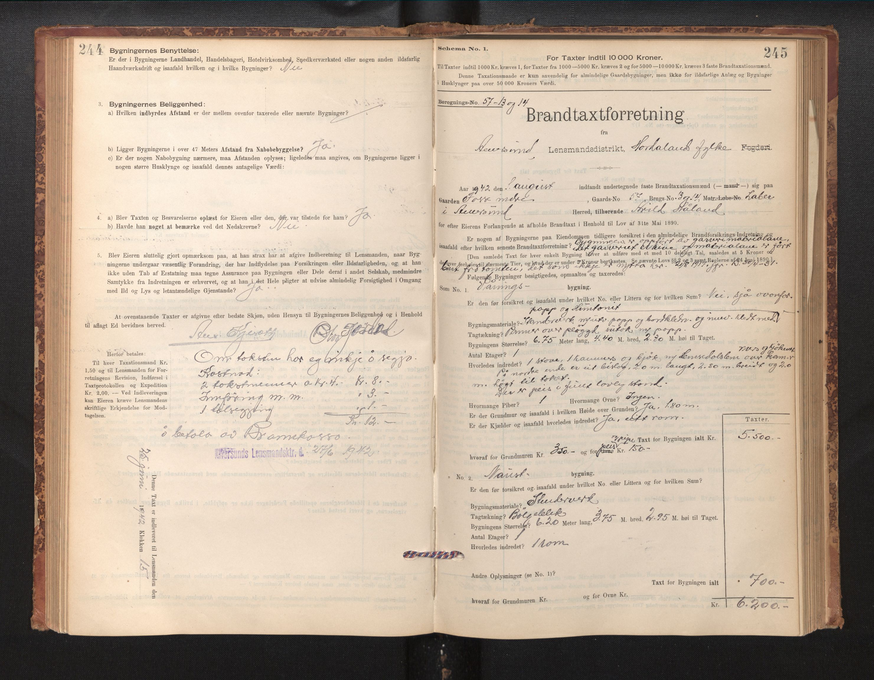 Lensmannen i Alversund, SAB/A-30701/0012/L0004: Branntakstprotokoll, skjematakst, 1894-1953, s. 244-245