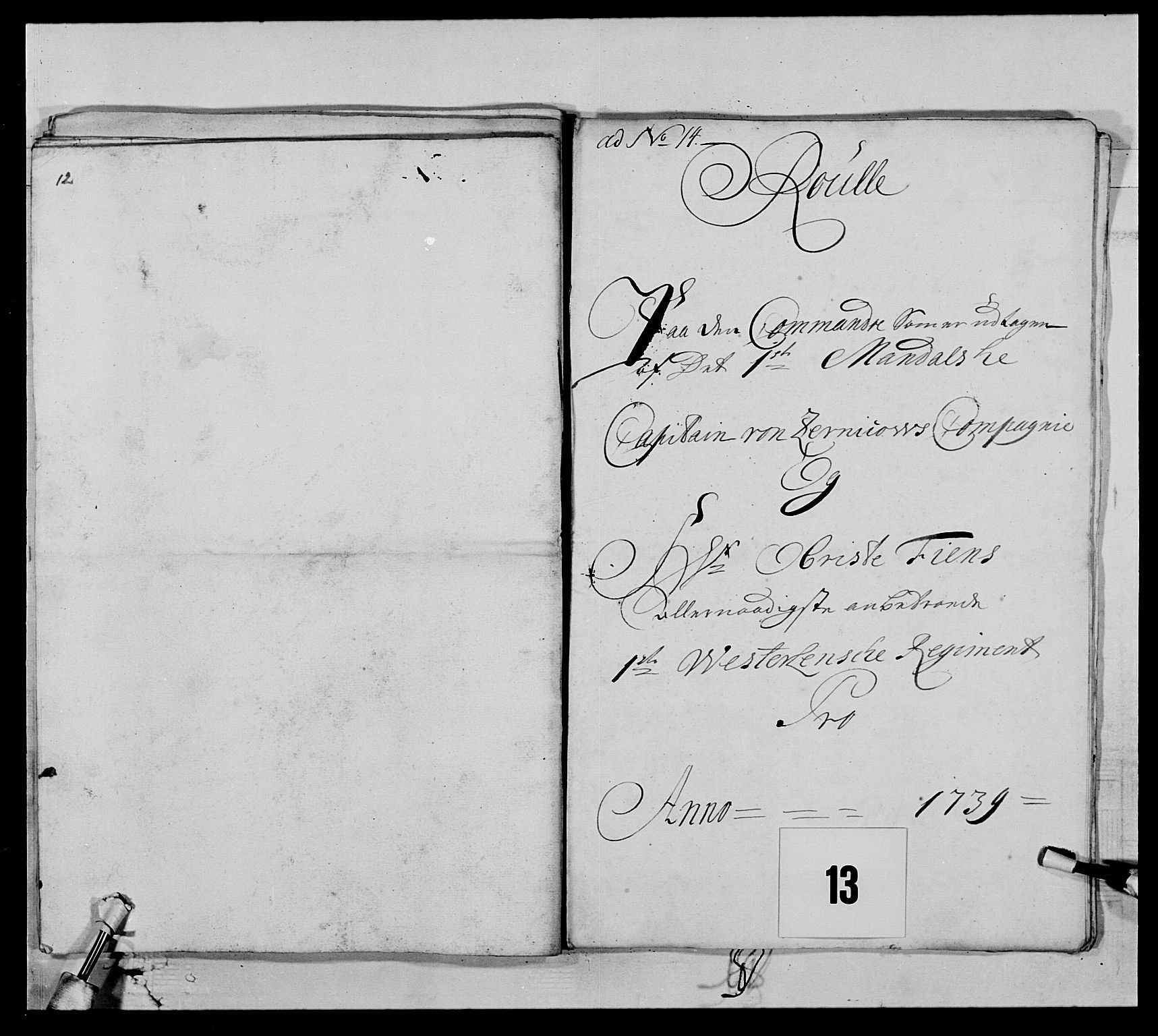 Kommanderende general (KG I) med Det norske krigsdirektorium, AV/RA-EA-5419/E/Ea/L0522: 1. Vesterlenske regiment, 1718-1748, s. 132