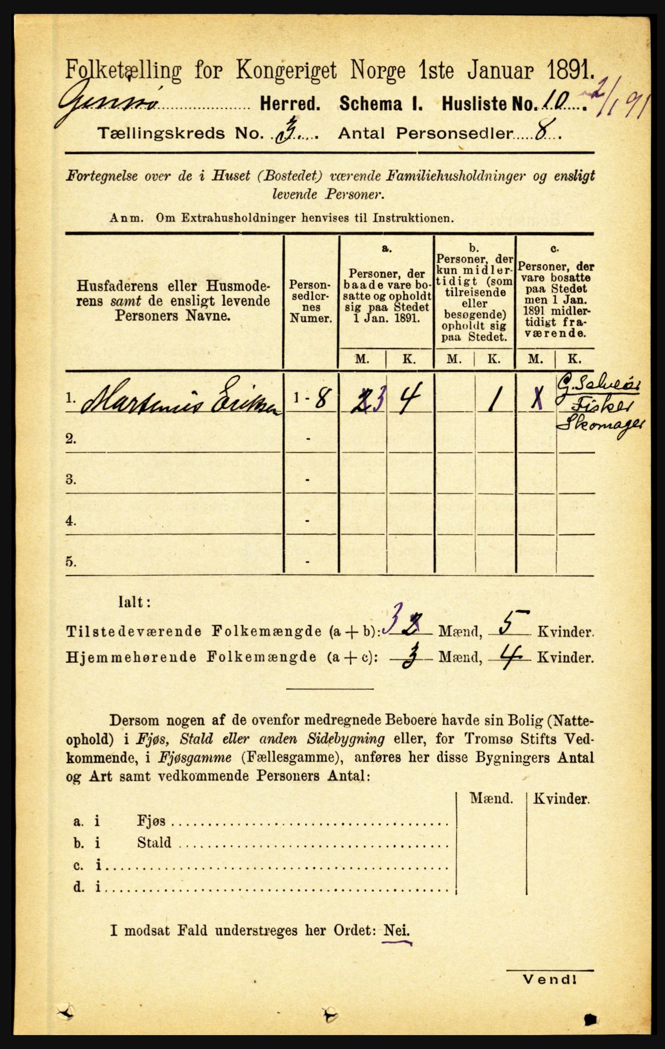 RA, Folketelling 1891 for 1864 Gimsøy herred, 1891, s. 481