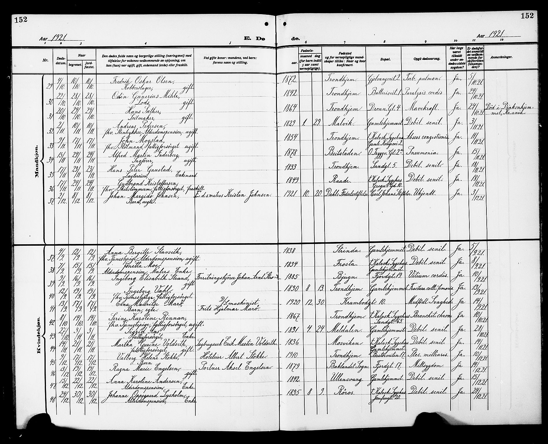 Ministerialprotokoller, klokkerbøker og fødselsregistre - Sør-Trøndelag, SAT/A-1456/602/L0147: Klokkerbok nr. 602C15, 1911-1924, s. 152