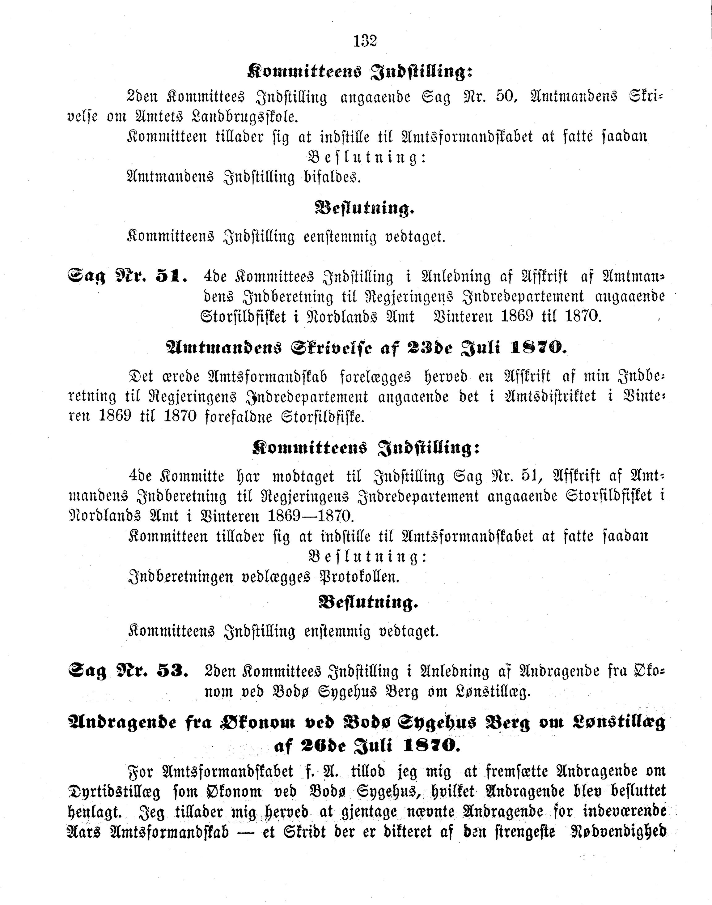 Nordland Fylkeskommune. Fylkestinget, AIN/NFK-17/176/A/Ac/L0006: Fylkestingsforhandlinger 1870, 1870