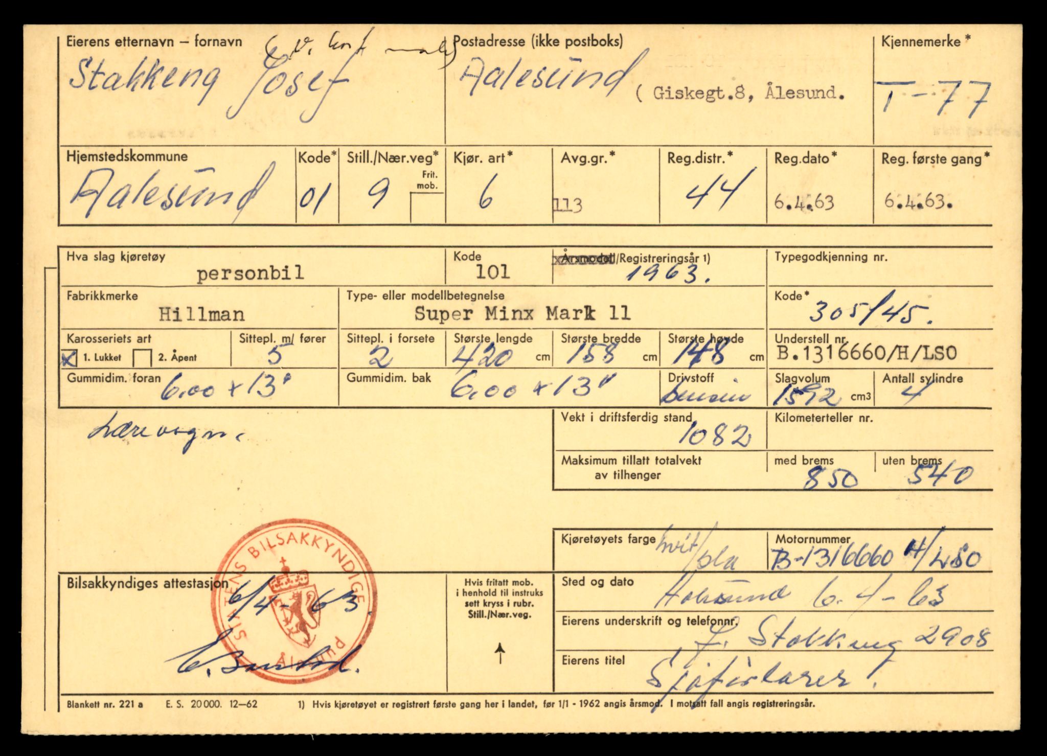 Møre og Romsdal vegkontor - Ålesund trafikkstasjon, AV/SAT-A-4099/F/Fe/L0001: Registreringskort for kjøretøy T 3 - T 127, 1927-1998, s. 1601