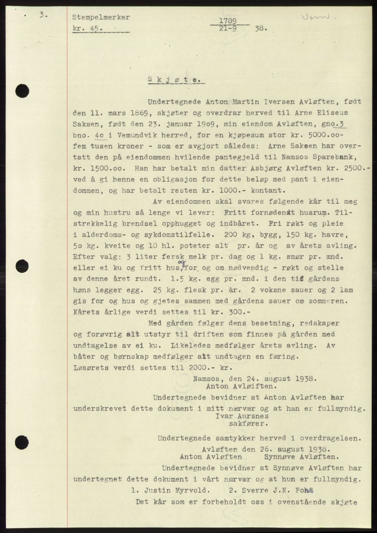 Namdal sorenskriveri, SAT/A-4133/1/2/2C: Pantebok nr. -, 1937-1939, Tingl.dato: 21.09.1938